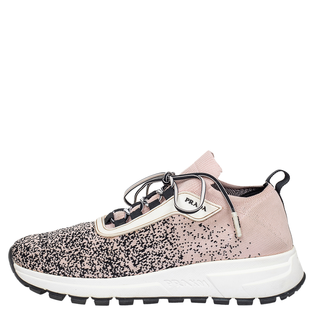 

Prada Pink/Black Knit Fabric Low Top Sneakers Size