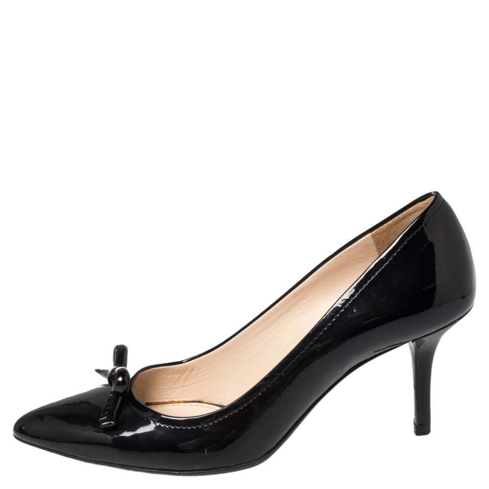 

Prada Sport Black Patent Leather Bow Pointed Toe Pumps Size
