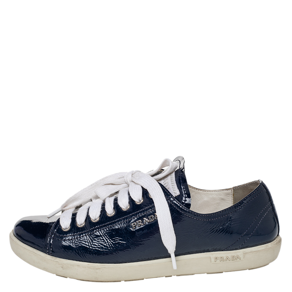 

Prada Sport Blue Patent Leather Low Top Sneakers Size