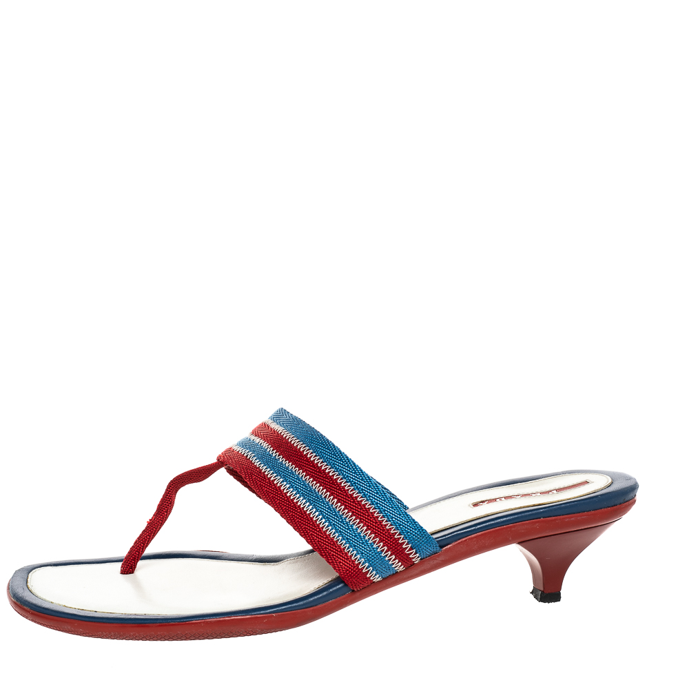 

Prada Sport Red/Blue Nylon Thong Slide Sandals Size