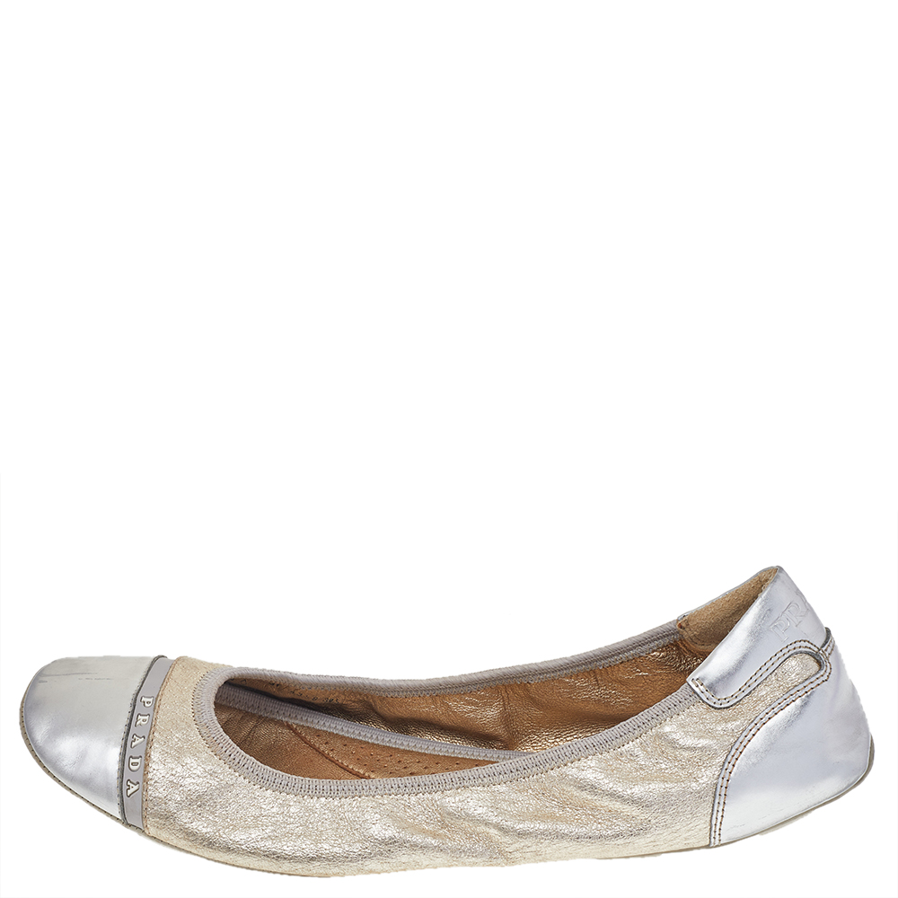 

Prada Sport Gold/Silver Leather Scrunch Ballet Flats Size