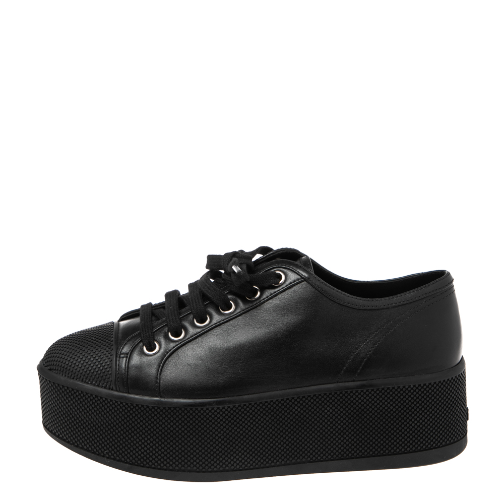 

Prada Sports Black Leather Platform Sneakers Size