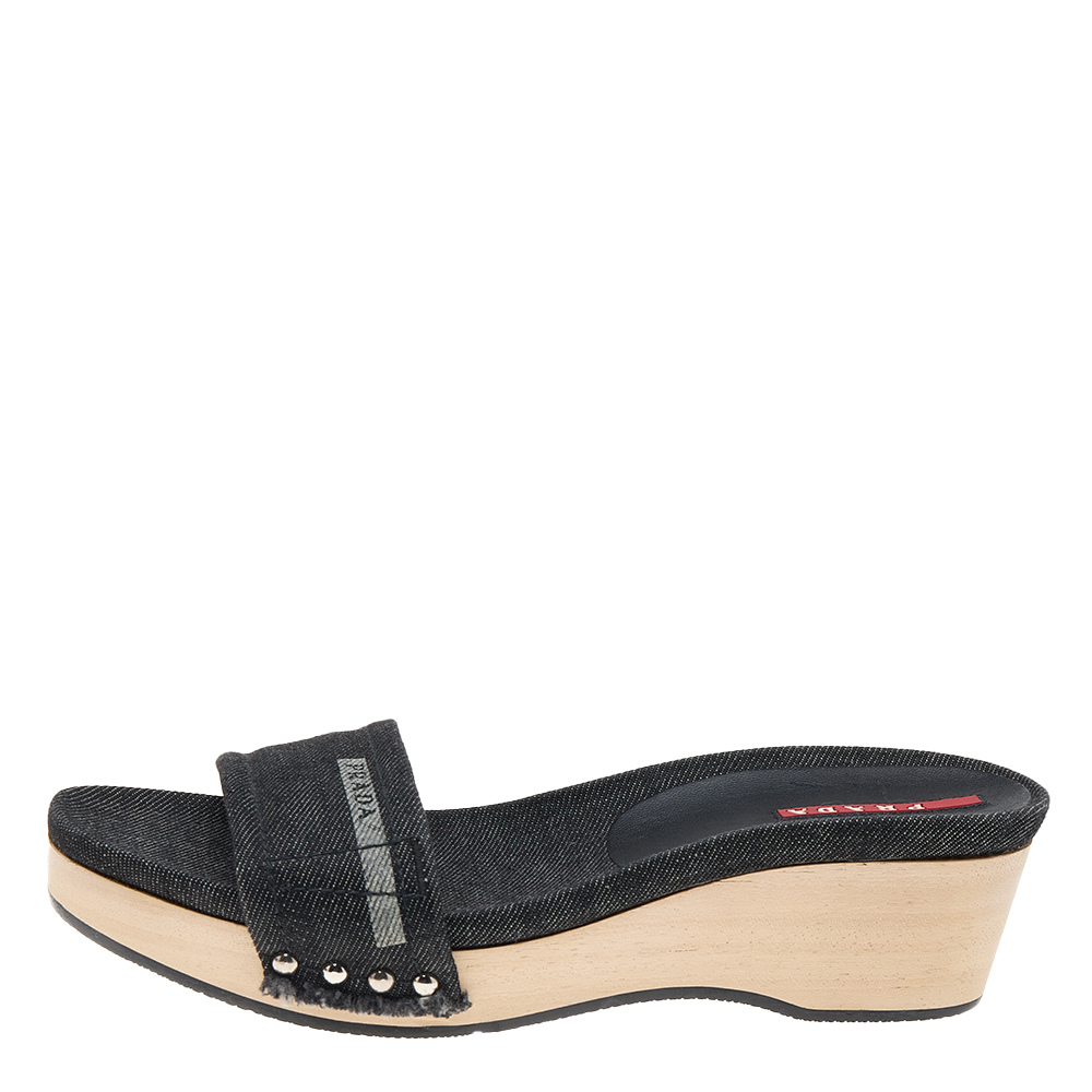 

Prada Sport Black Canvas Wedge Slide Sandals Size