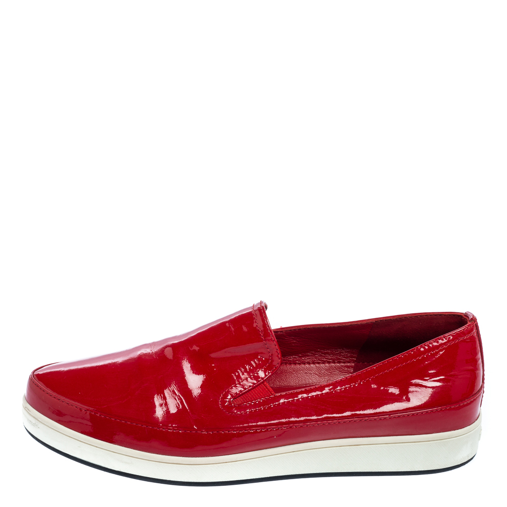 

Prada Sport Red Patent Leather Slip-On Sneakers Size