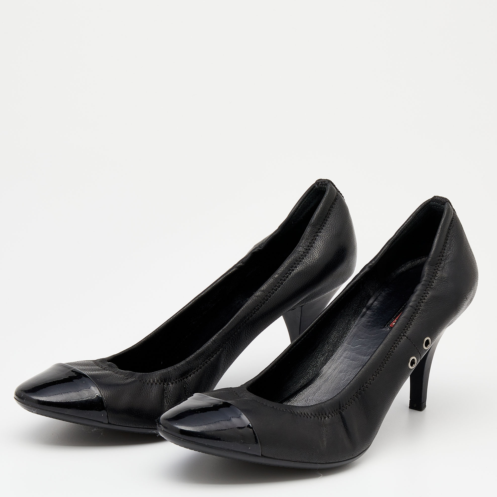 

Prada Sport Black Patent and Leather Cap Toe Pumps Size