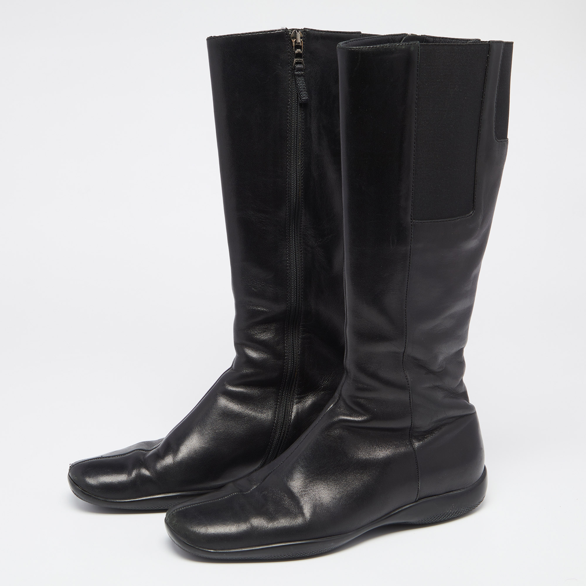 

Prada Sport Black Leather Calzature Donna Calf Length Boots Size