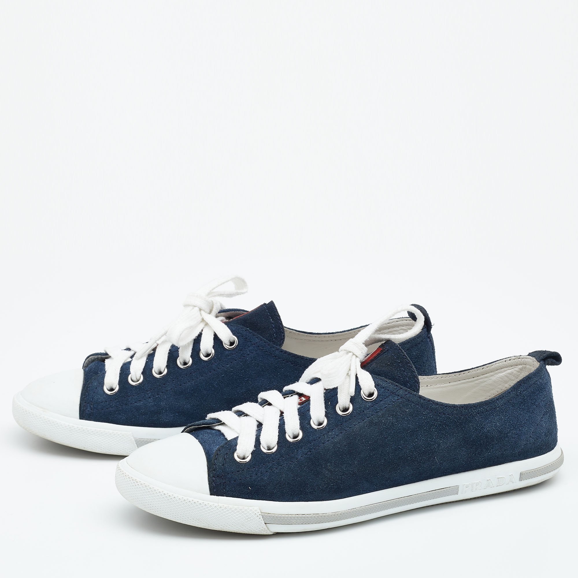 

Prada Sport Navy Blue Suede Low Top Sneakers Size