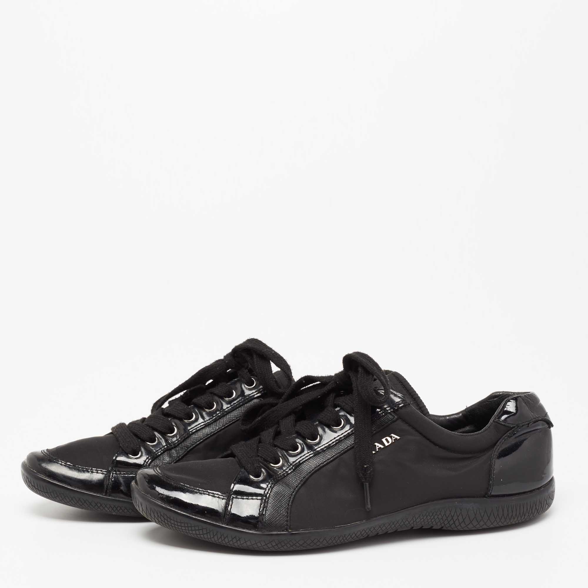 

Prada Sport Black Patent Leather and Neoprene Low-Top Sneakers Size