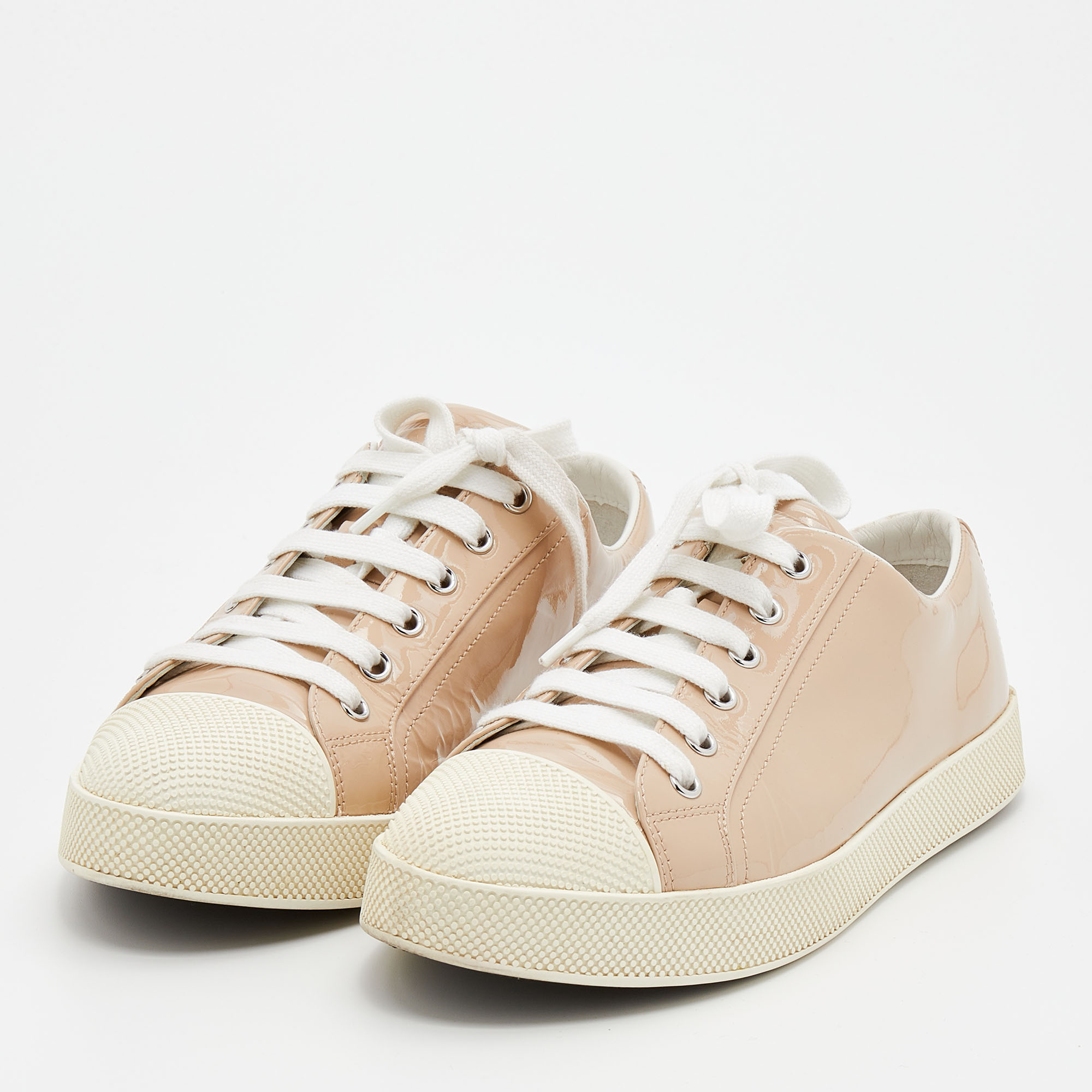 

Prada Sport Beige Patent Leather Low Top Sneakers Size