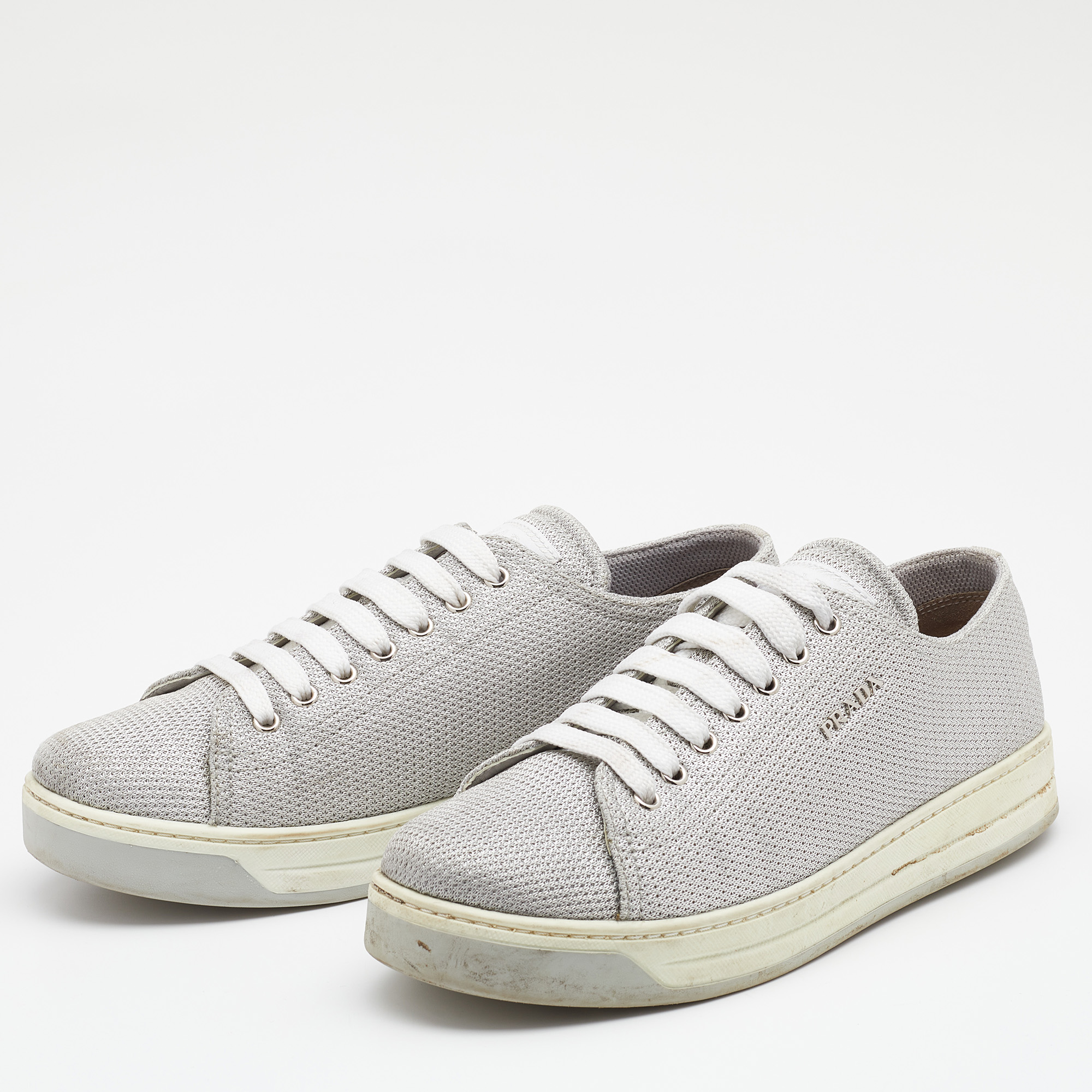 

Prada Sport Silver Fabric Low Top Sneakers Size