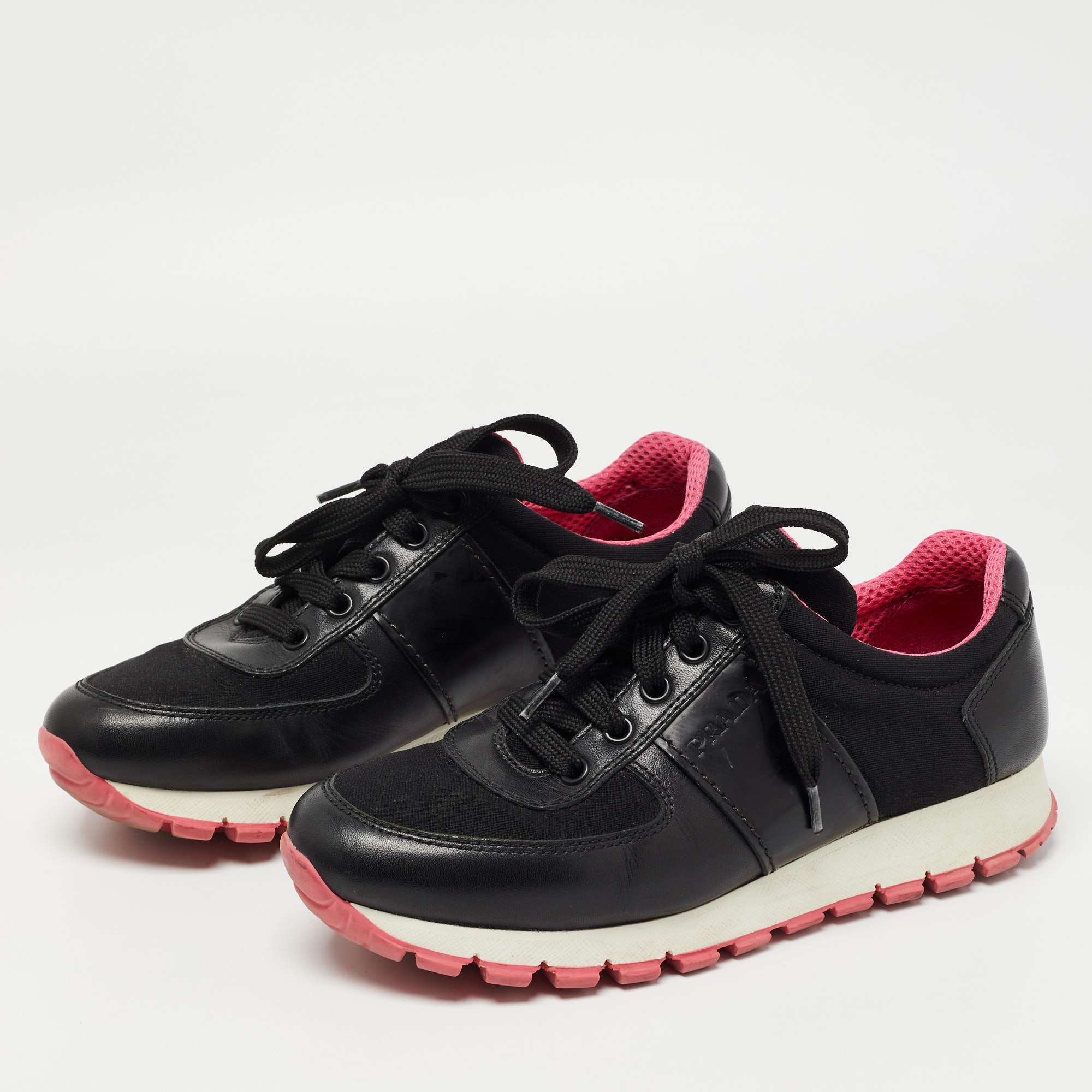 

Prada Sport Black Leather and Canvas Low Top Sneakers Size