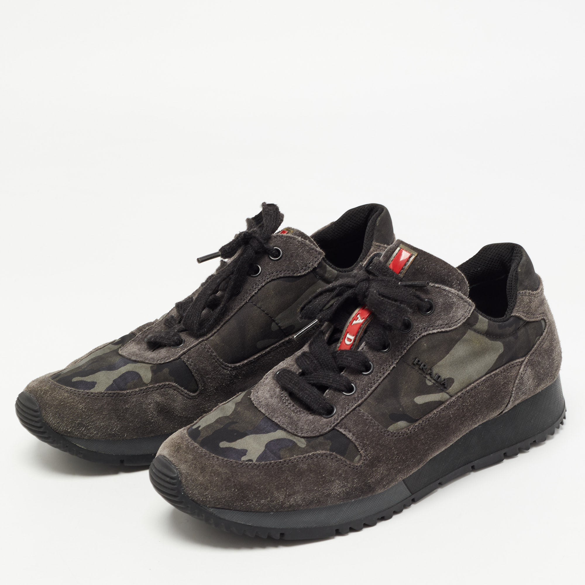 

Prada Sport Grey Suede and Camouflage Print Nylon Low Top Sneakers Size