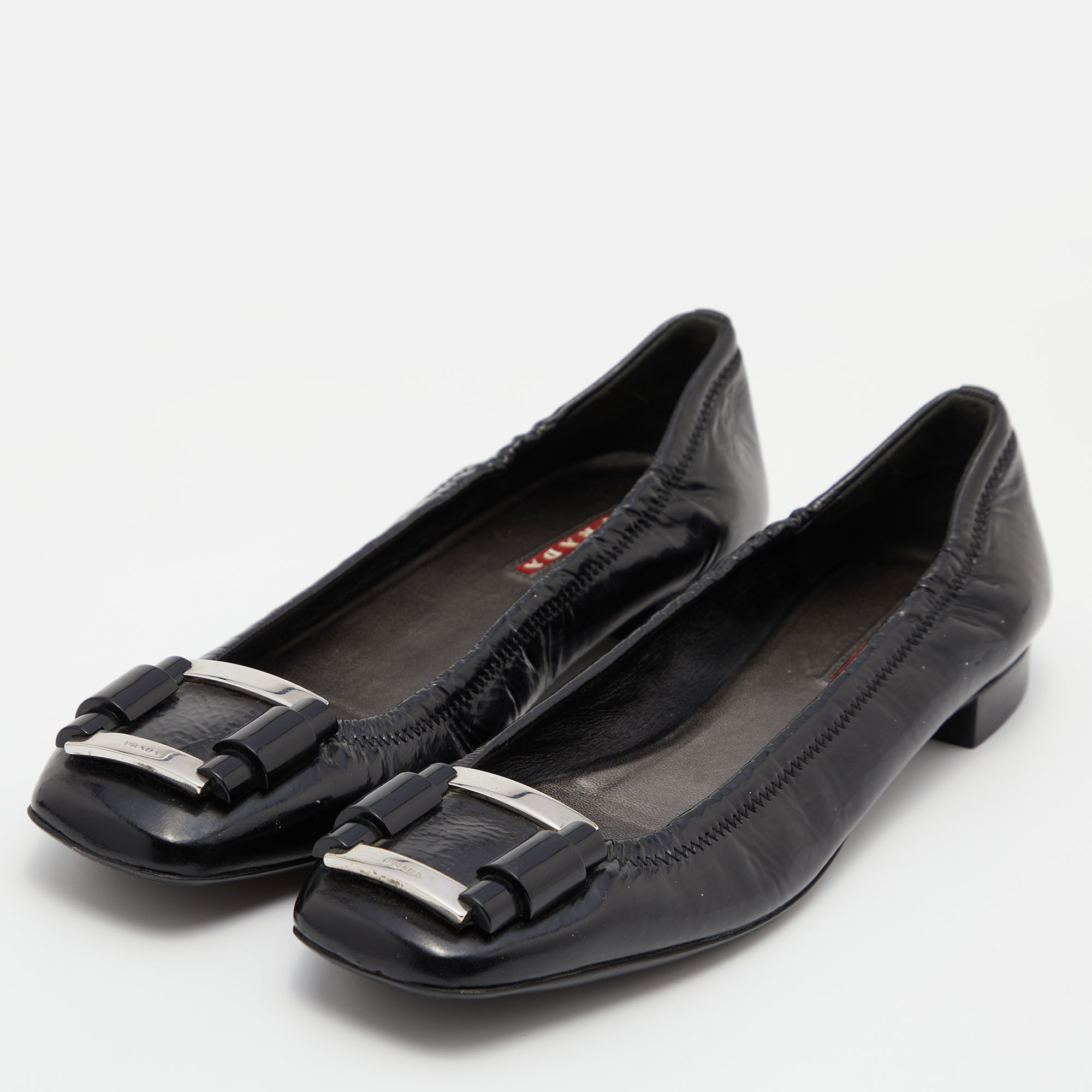 

Prada Sport Black Patent Leather Buckle Detail Ballet Flats Size