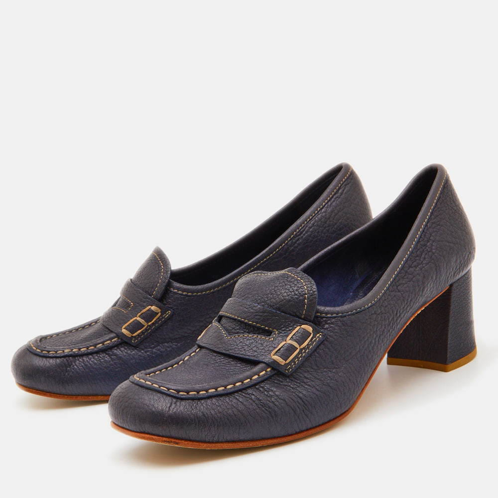 

Prada Sport Navy Blue Leather Loafer Pumps Size