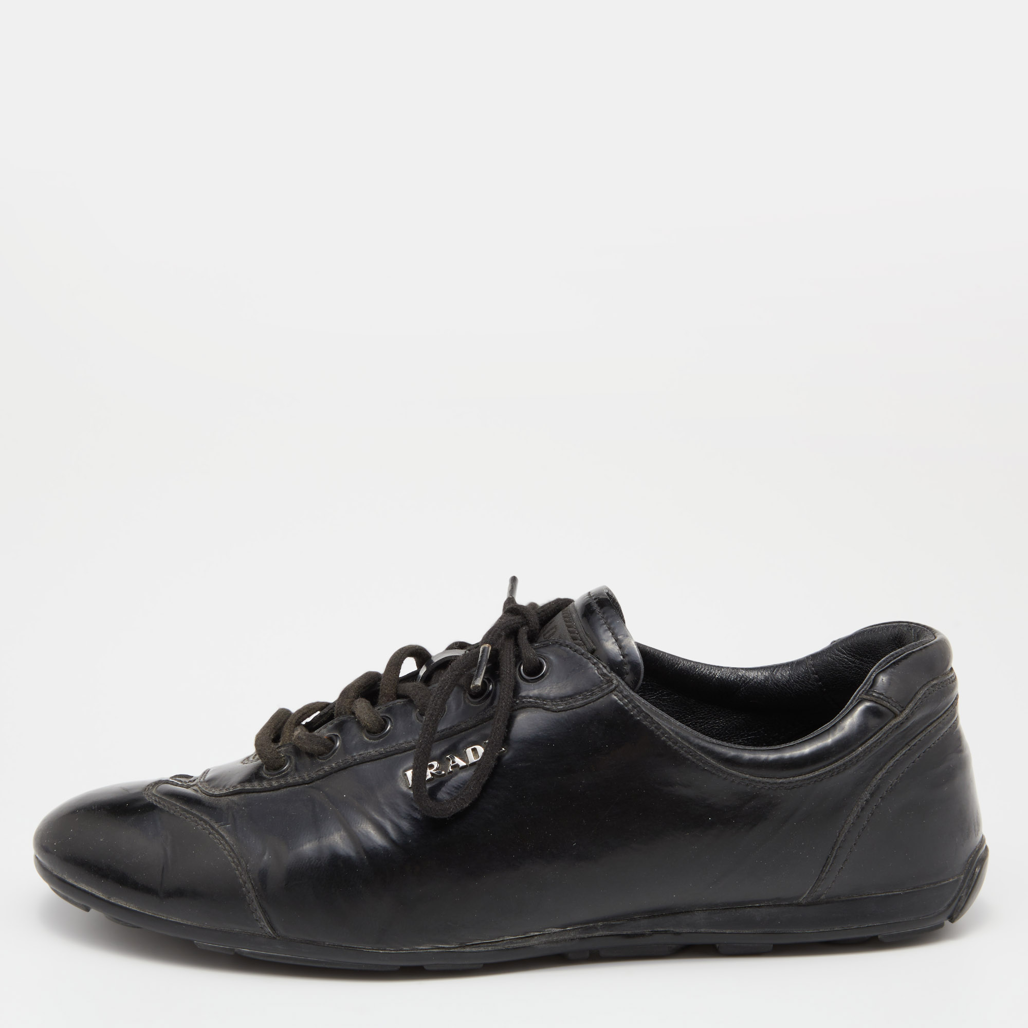Pre-owned Prada S Black Patent Leather Low Top Sneakers Size 40