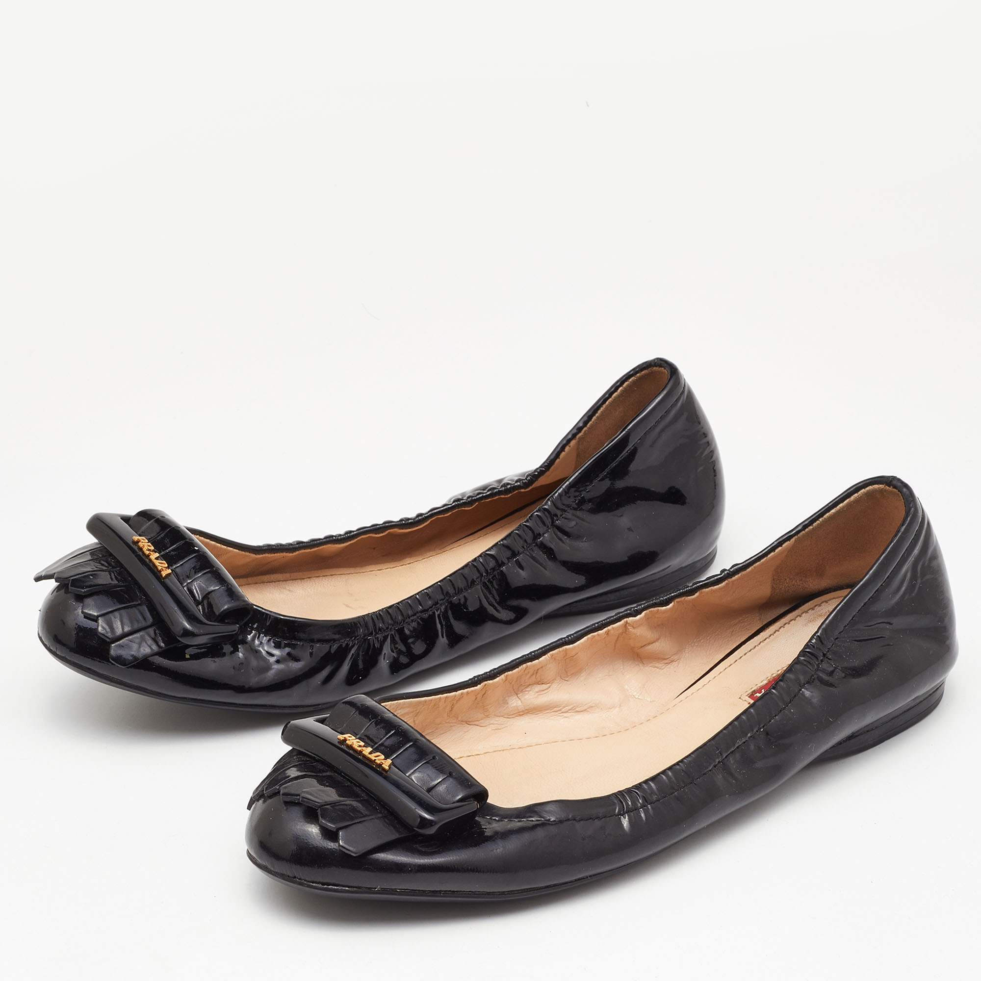 

Prada Sport Black Patent Leather Fringe Detail Ballet Flats Size