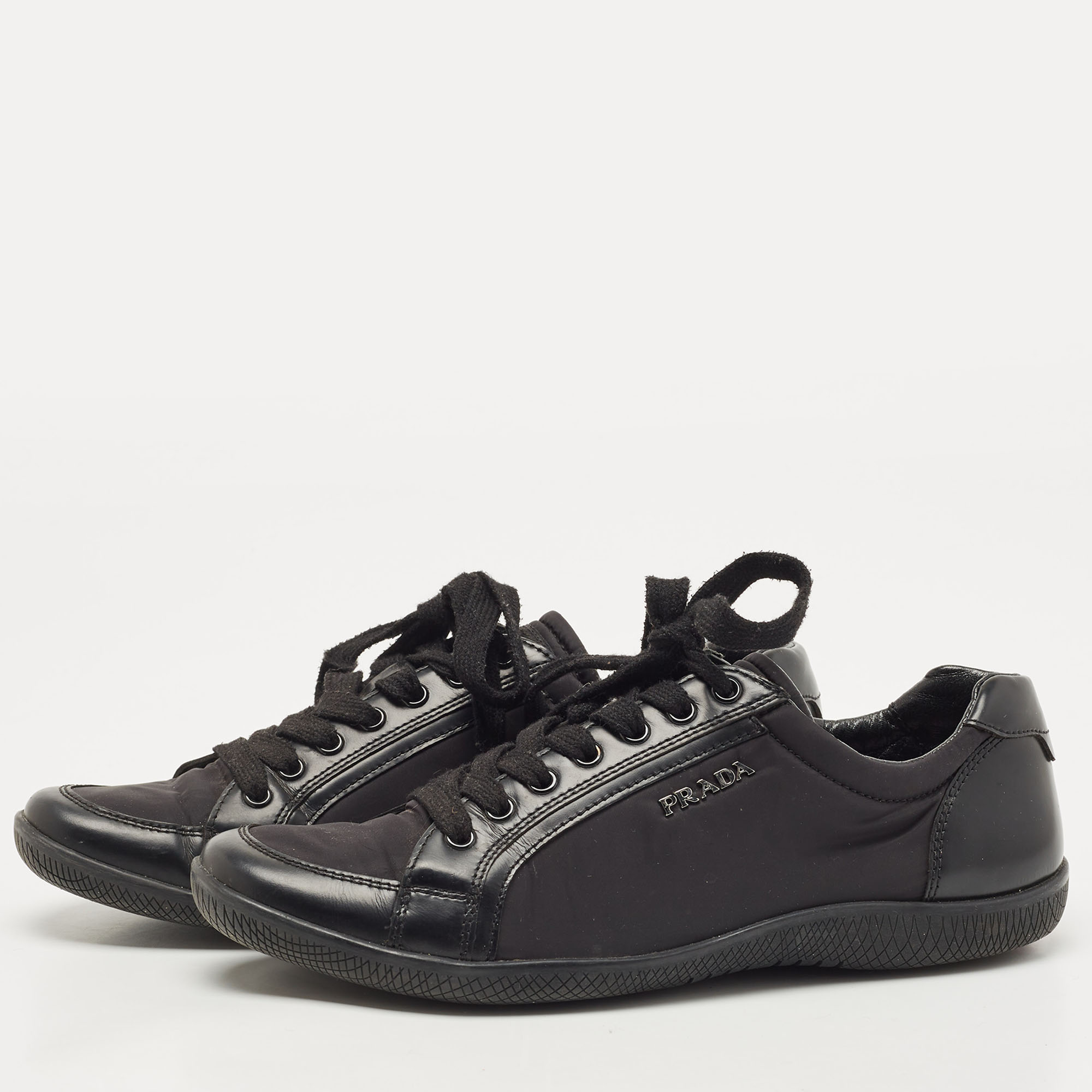 

Prada Sport Black Nylon Fabric and Leather Low Top Sneakers Size