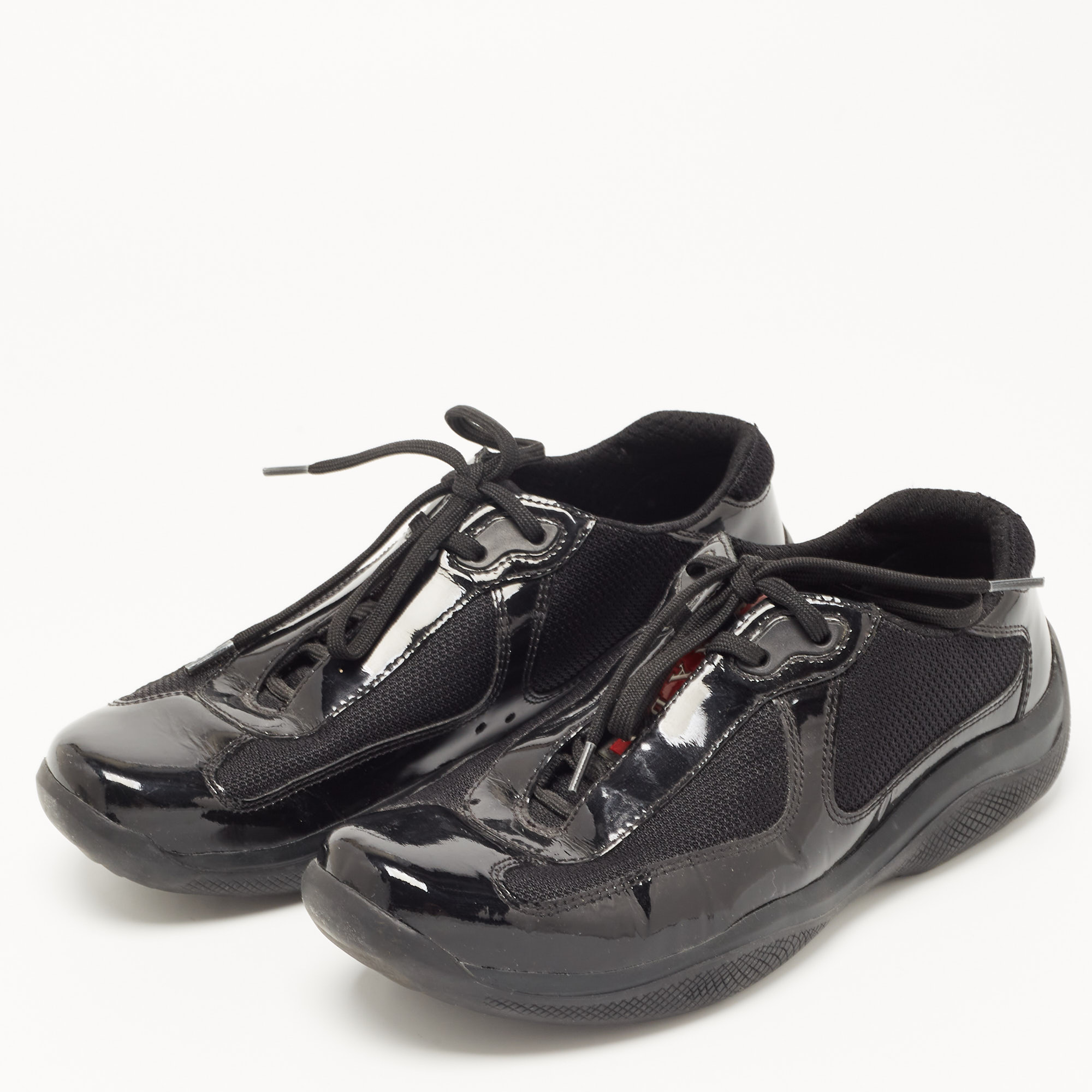 

Prada Sport Black Mesh And Patent Leather Carrie Lace Up Sneakers Size