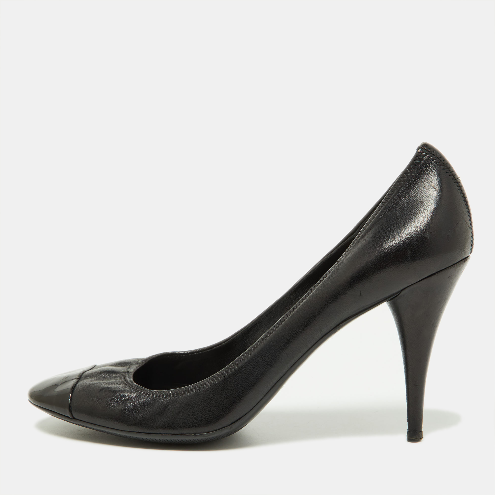 

Prada Sport Black Leather and Patent Cap Toe Pumps Size