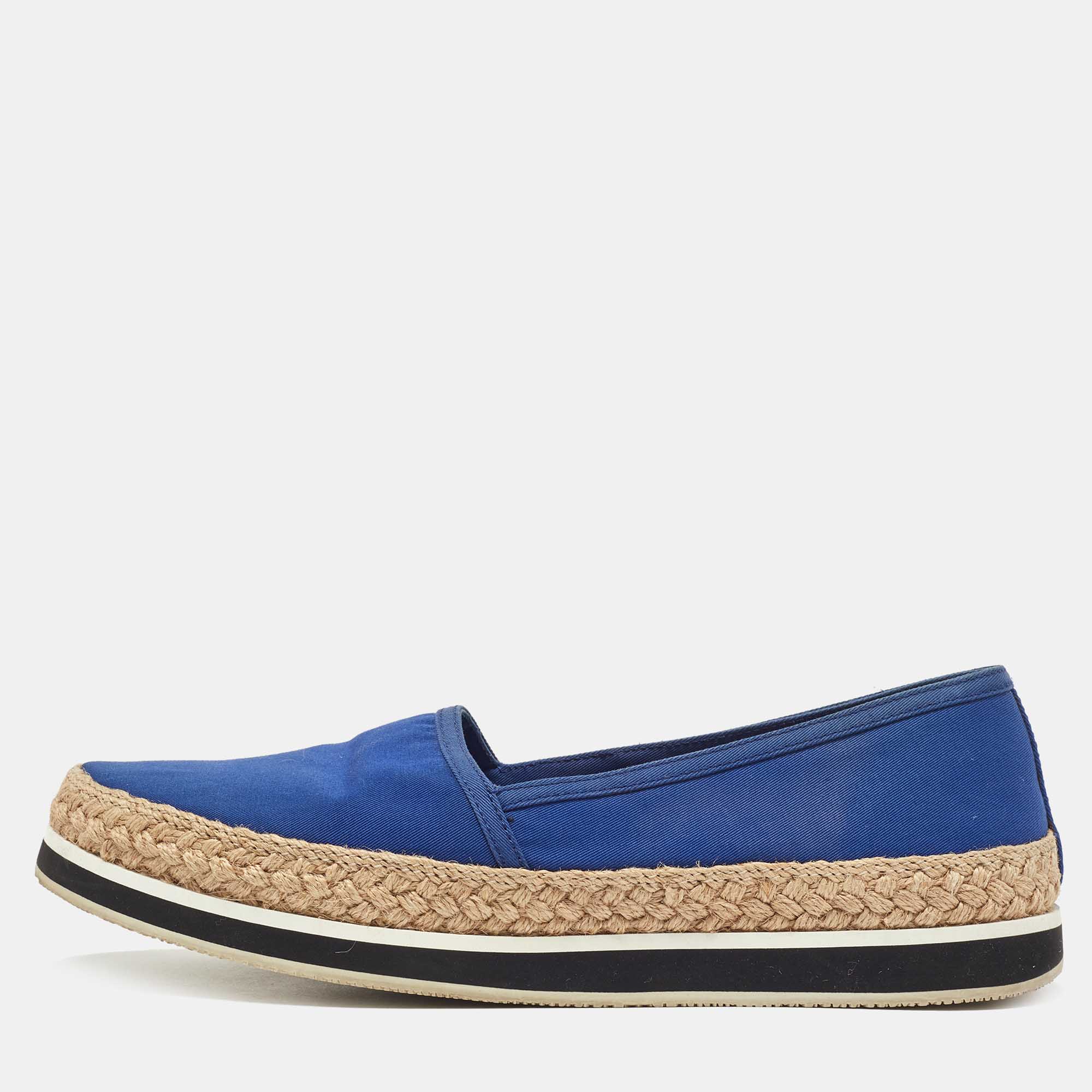 Pre-owned Prada Blue Canvas Espadrille Trainers Size 38
