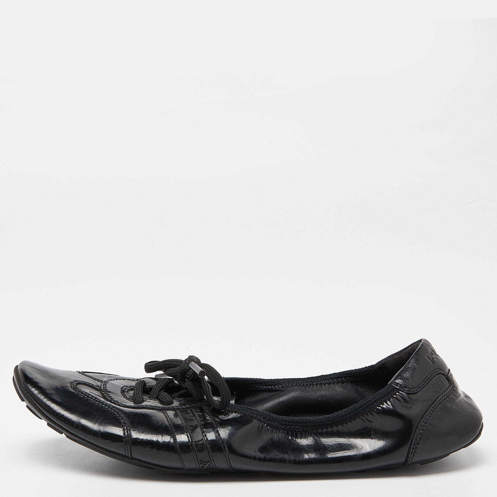 

Prada Sport Black Patent Leather Lace-up Scrunch Ballet Flats Size