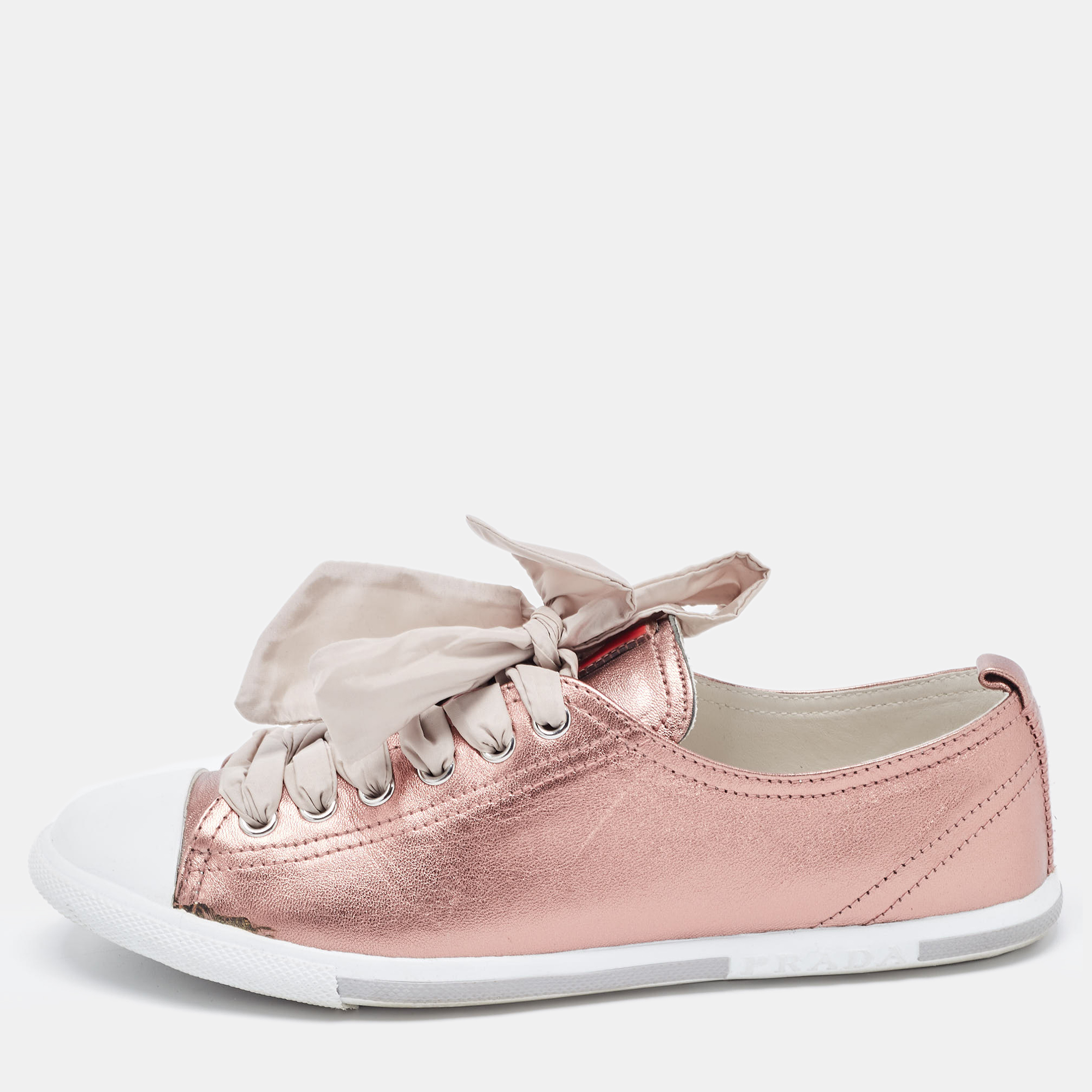 Pre Owned Prada Sport Metallic Pink Leather Low Top Sneakers Size 36.5