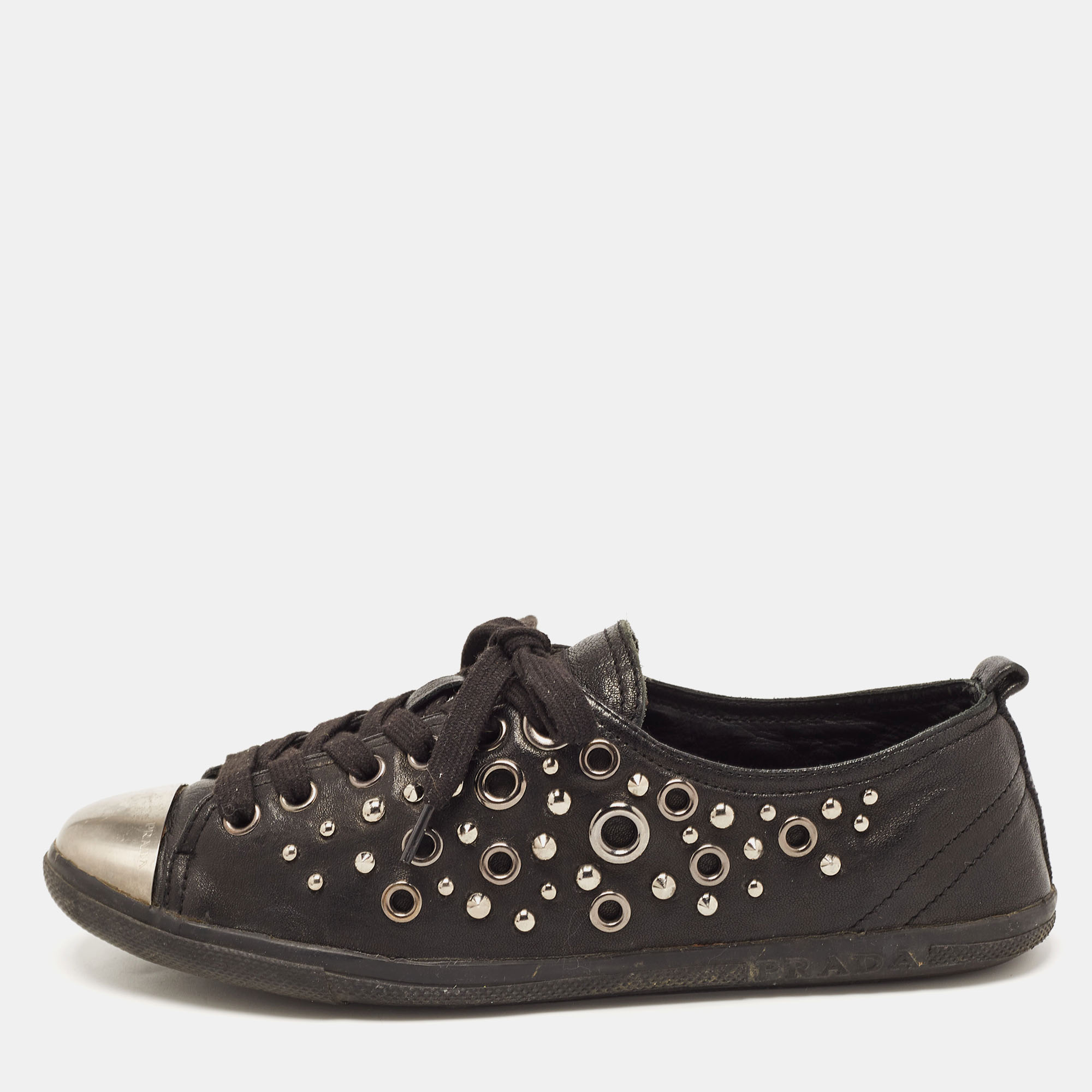 

Prada Sport Black Leather Studded Low Top Sneakers Size