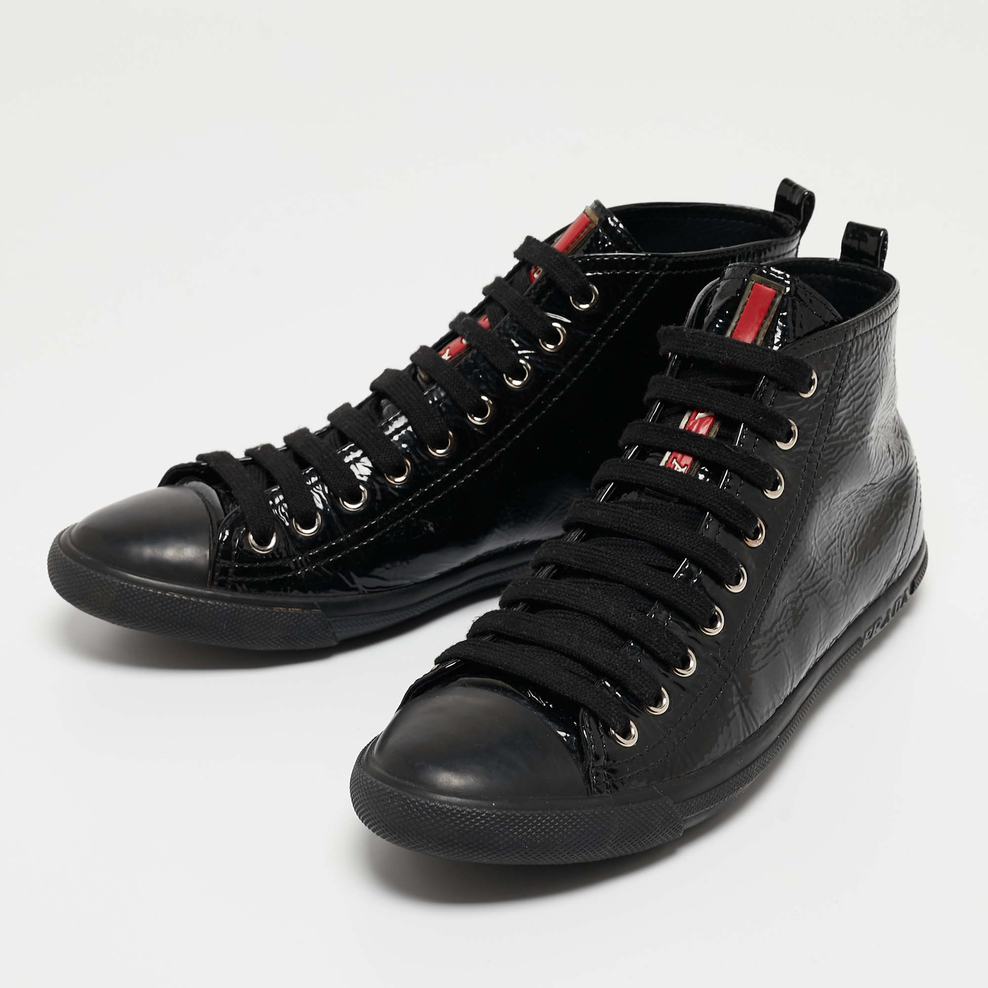 

Prada Sport Black Patent High Top Sneakers Size