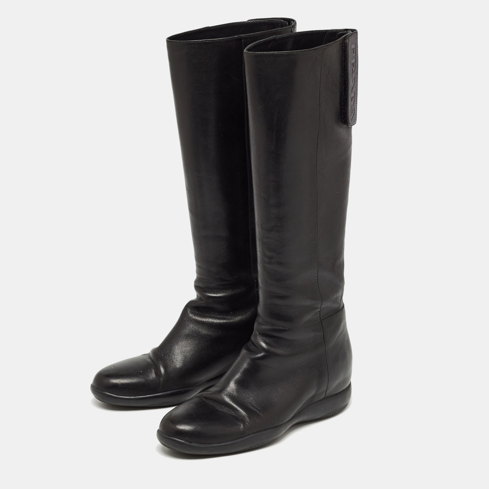 

Prada Sports Black Leather Knee Length Boots Size