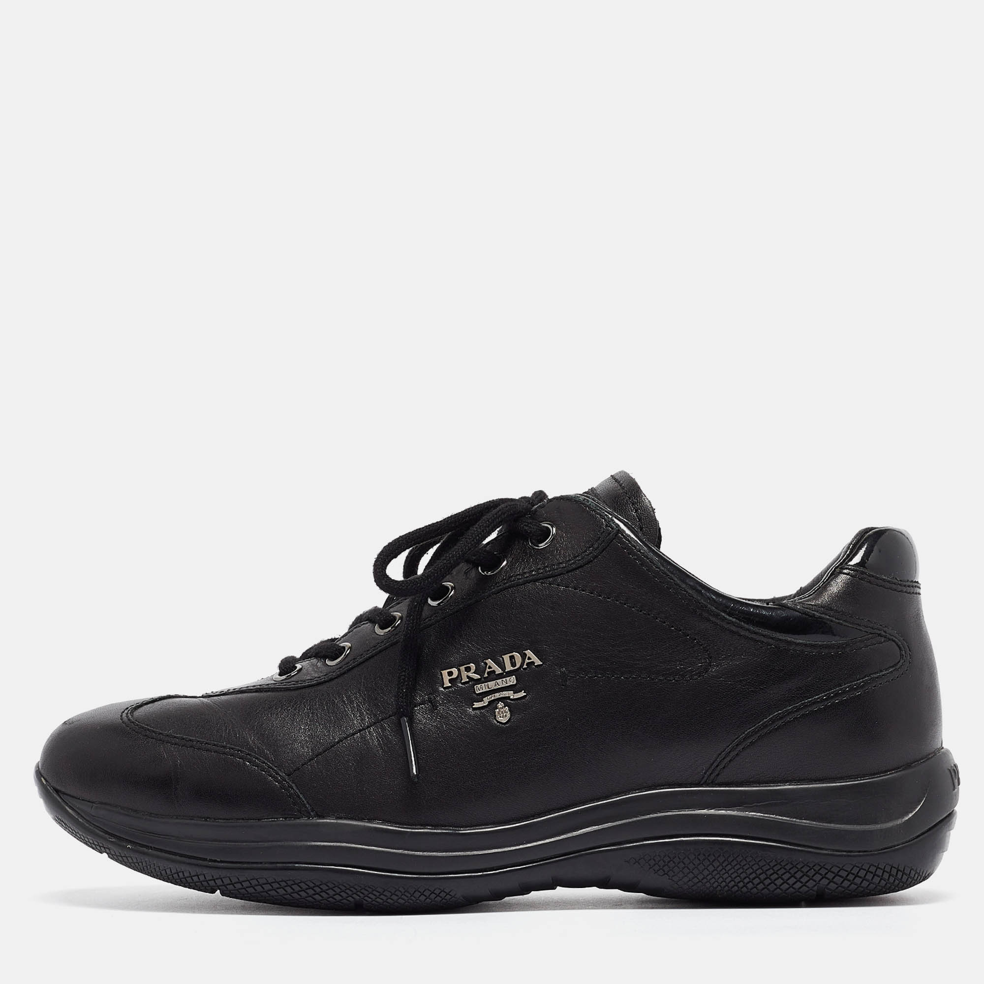 Pre-owned Prada Black Leather Low Top Sneakers Size 39