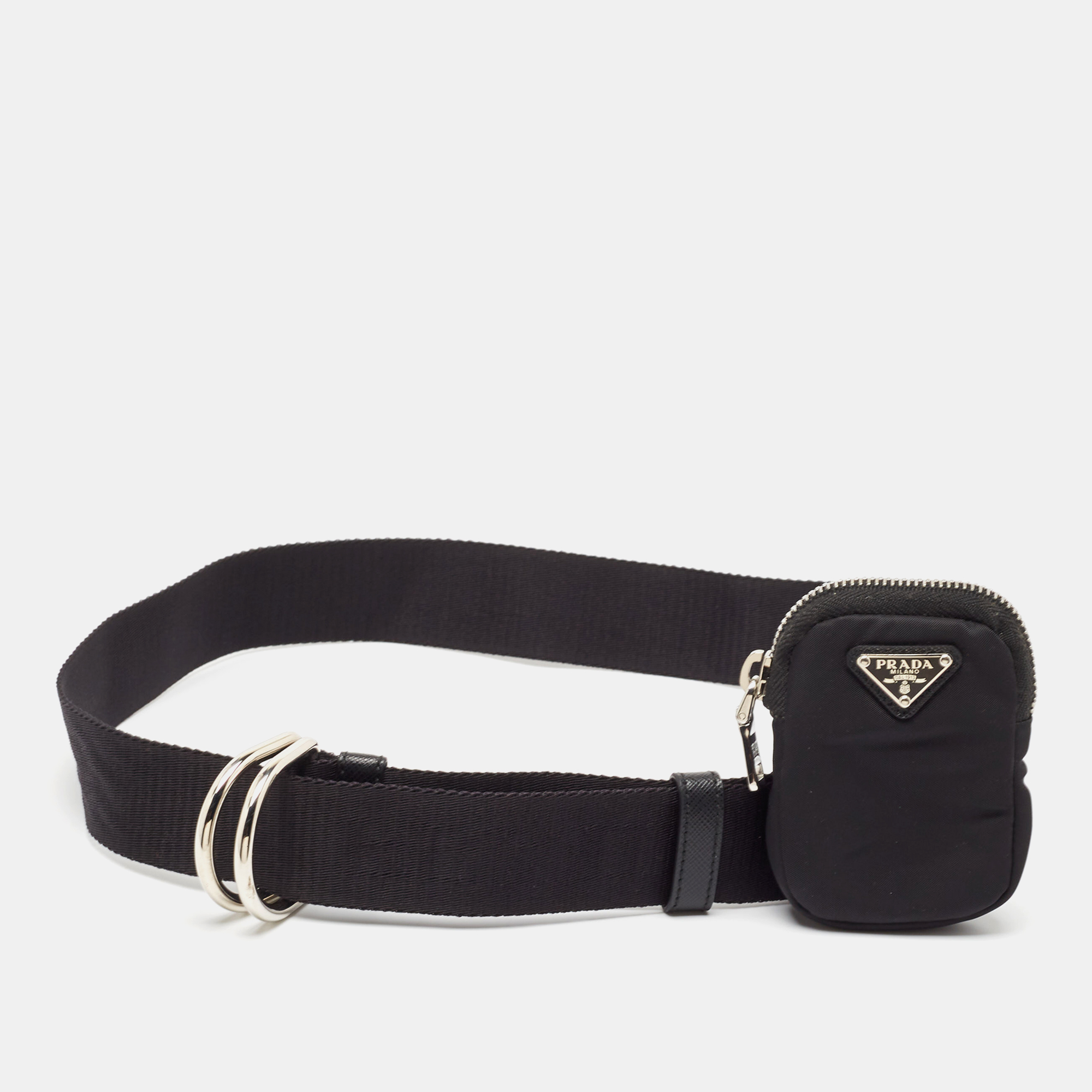 

Prada Black Nylon Double Ring Pouch Detail Belt