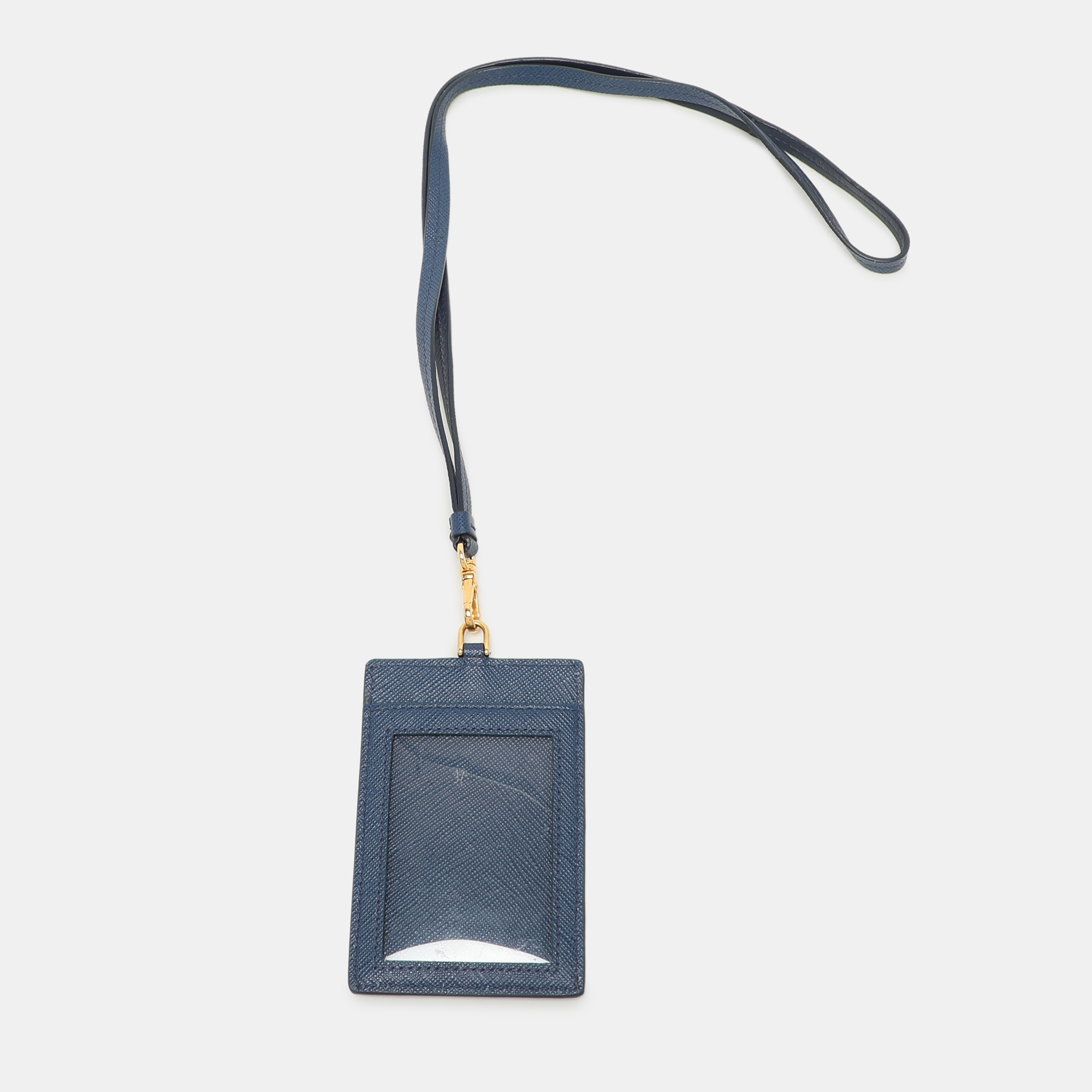 

Prada Blue Saffiano Leather ID Badge Holder