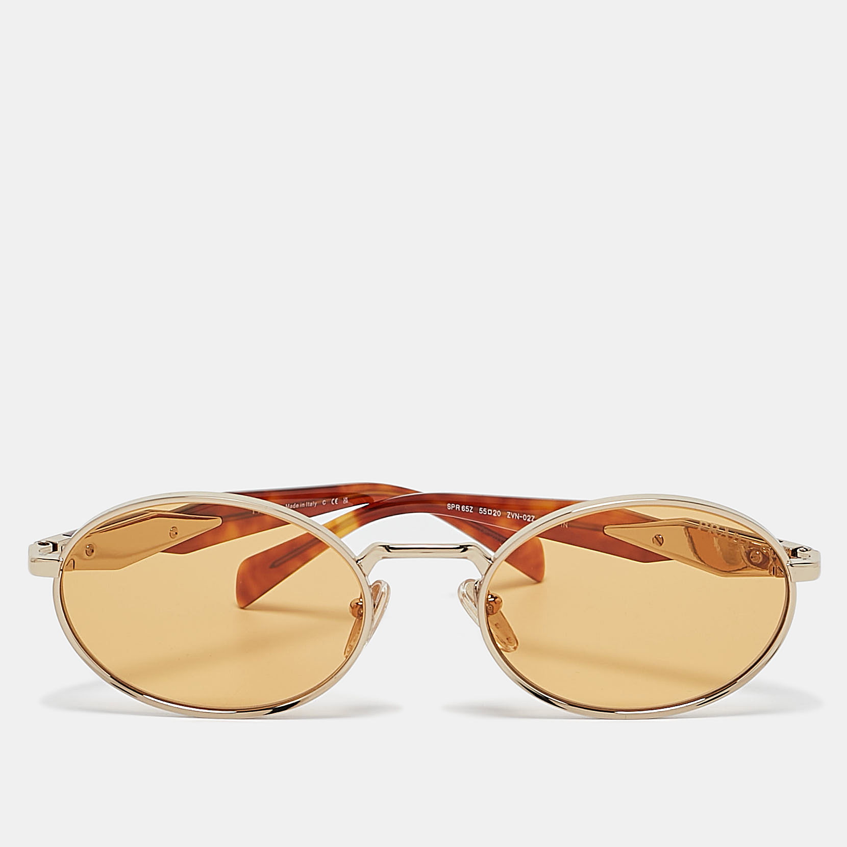 

Prada Gold Tone/Papaya SPR65Z Oval Sunglasses, Orange