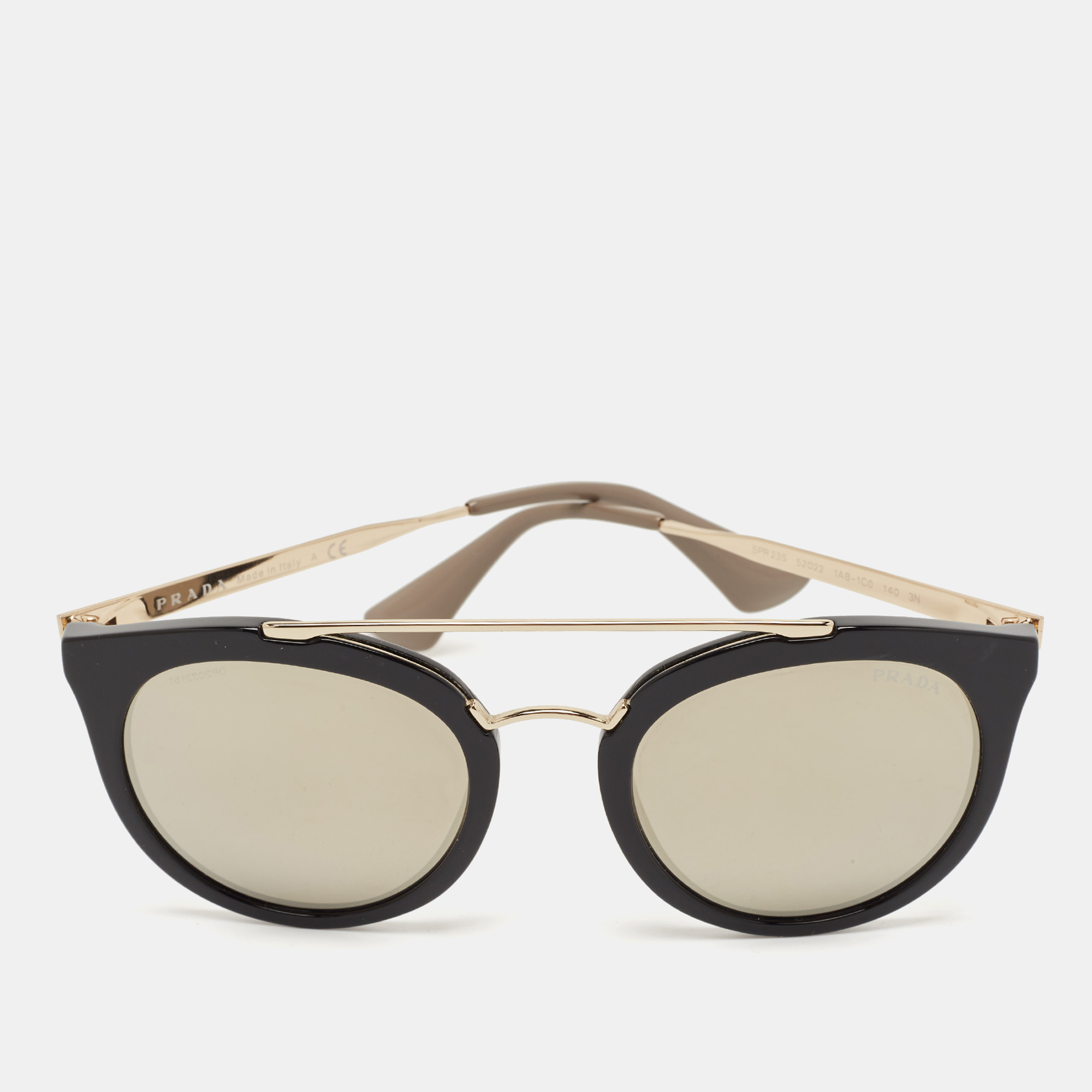 

Prada Black/Gold Mirrored SPR23S Round Sunglasses