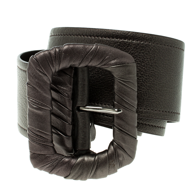 

Prada Metallic Grey Leather Waist Belt