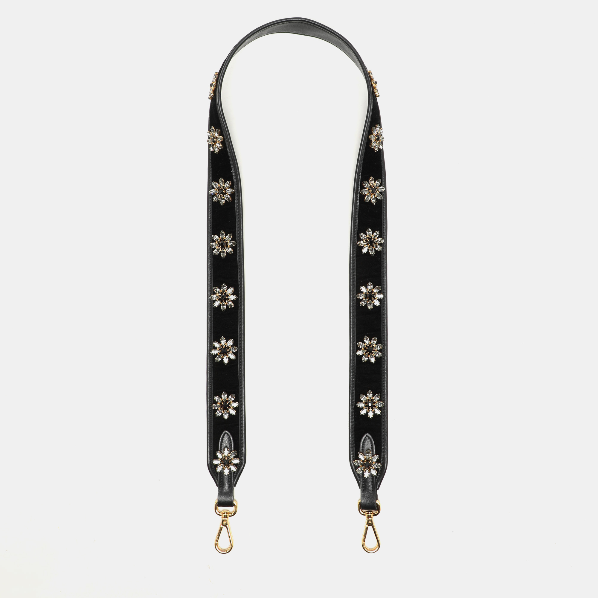 

Prada Black Velvet and Leather Crystal Embellished Shoulder Strap