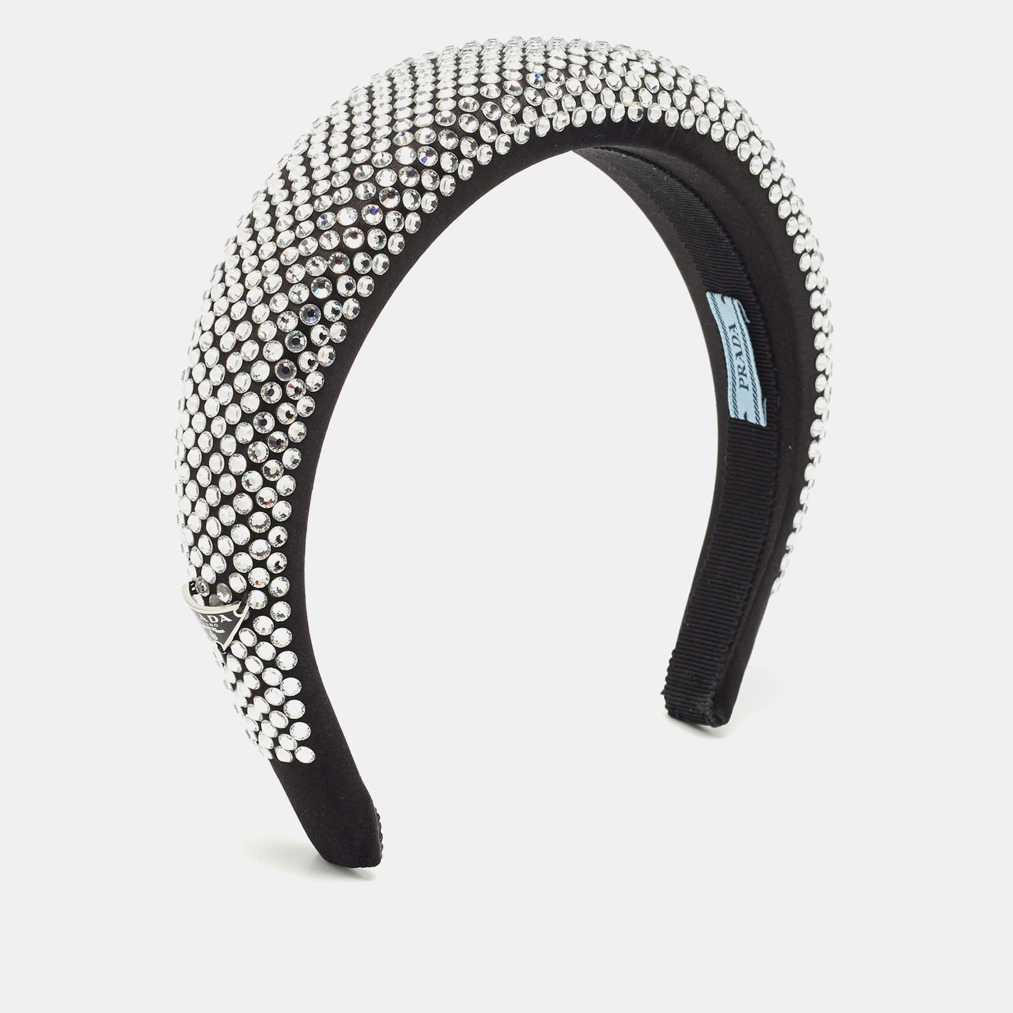

Prada Black Crystal Embellished Satin Headband