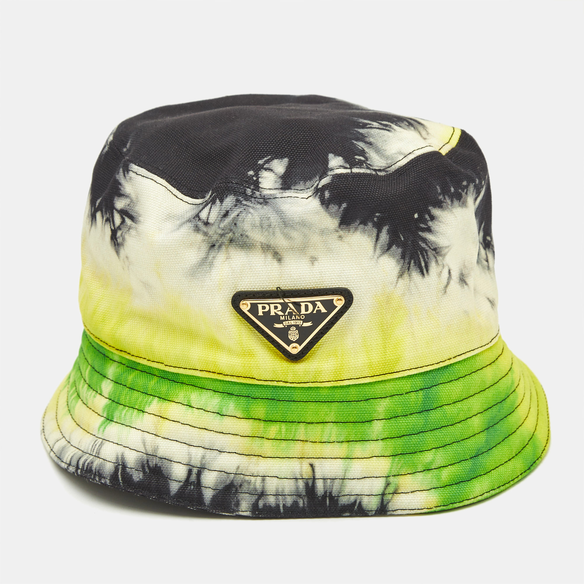 

Prada Yellow/Black Tie-Dye Cotton Logo Plaque Bucket Hat M