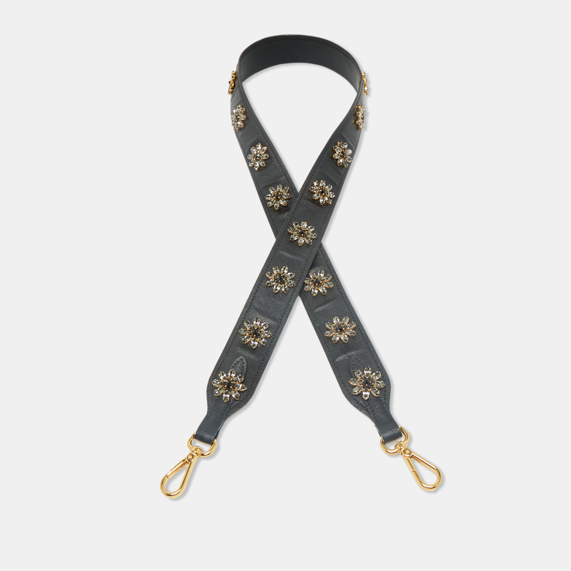 

Prada Black Leather Floral Crystals Embellished Shoulder Bag Strap