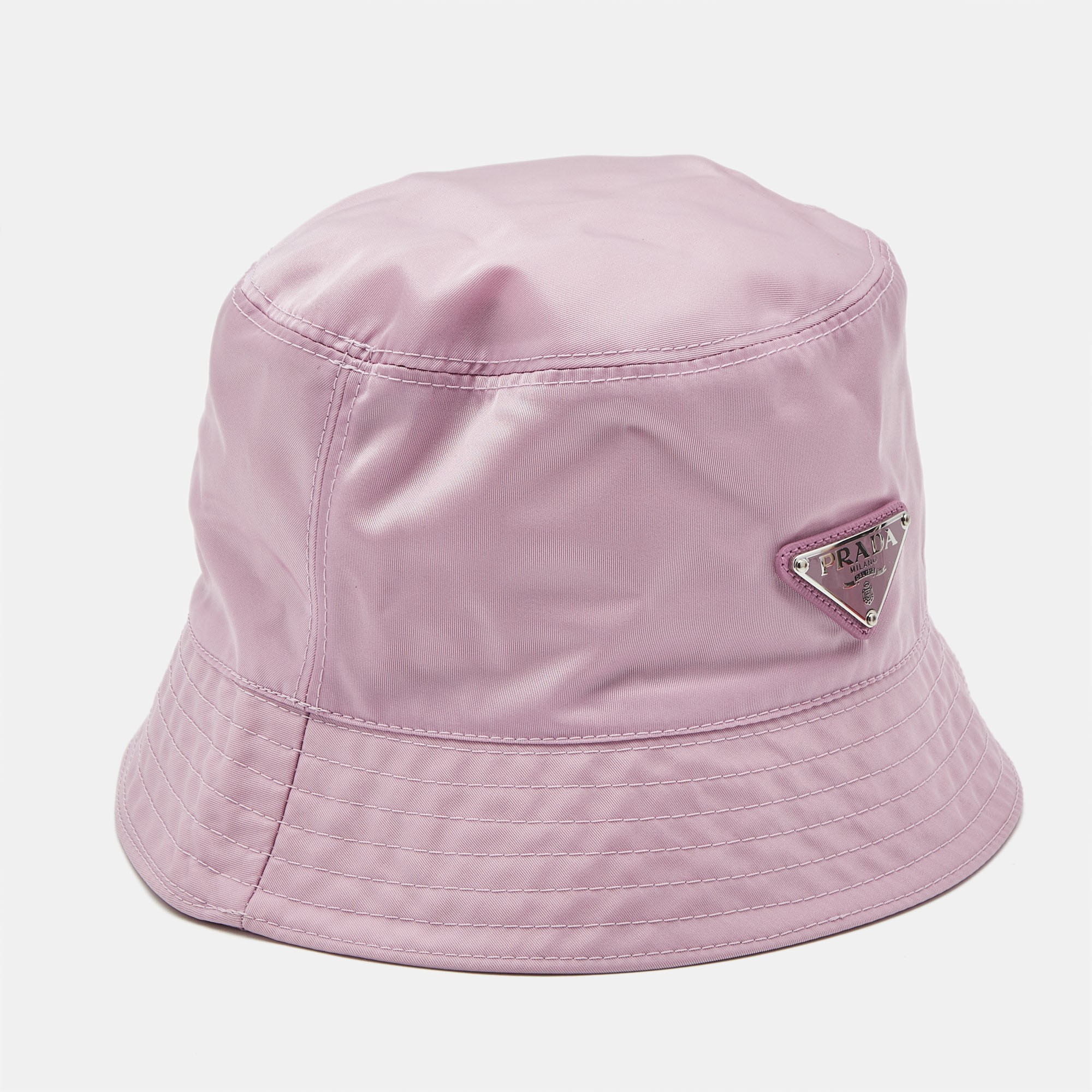 

Prada Pink Nylon Triangle Logo Plaque Bucket Hat M