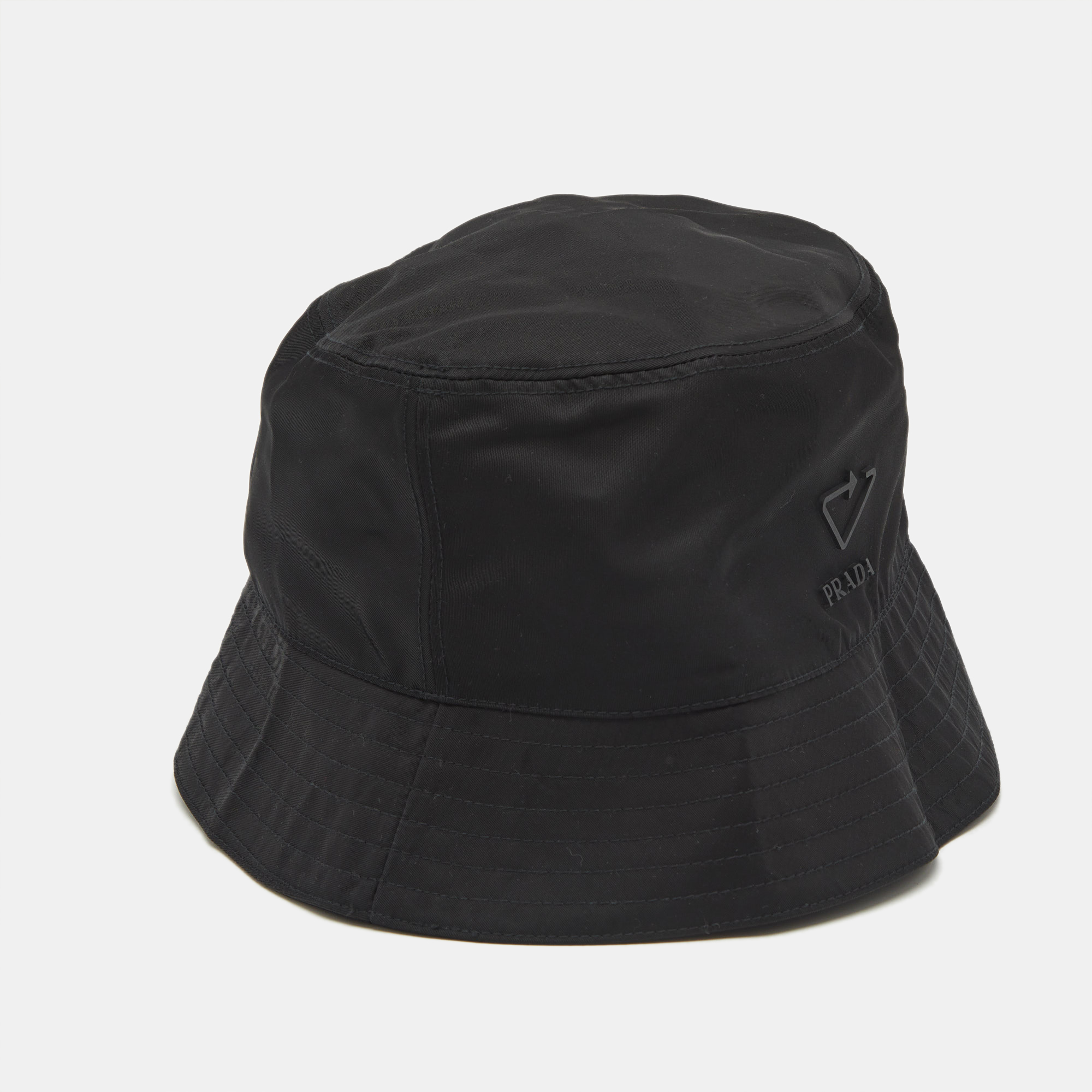 Pre-owned Prada Black Re-nylon Bucket Hat S