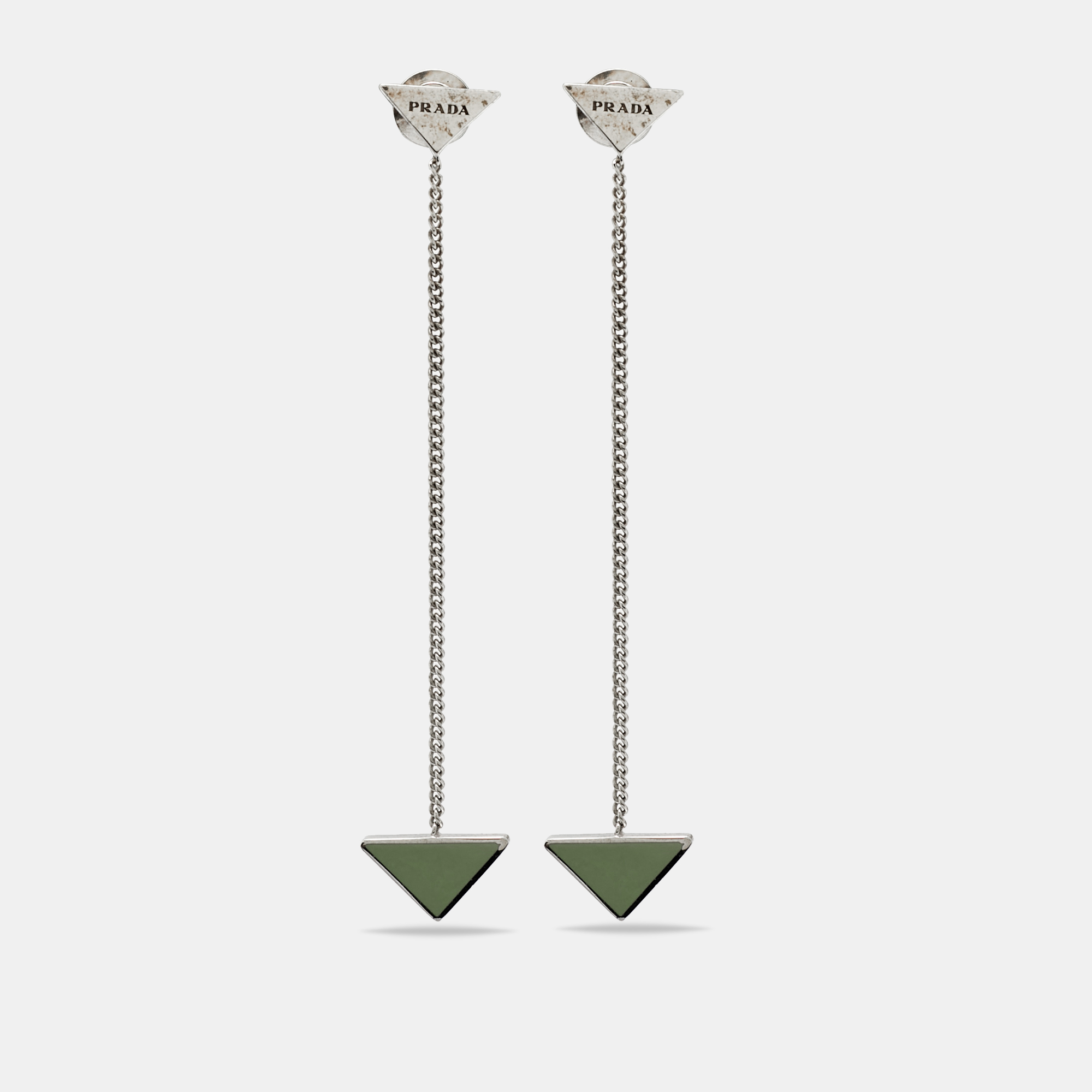 

Prada Triangle Enamel Sterling Silver Chain Drop Earrings