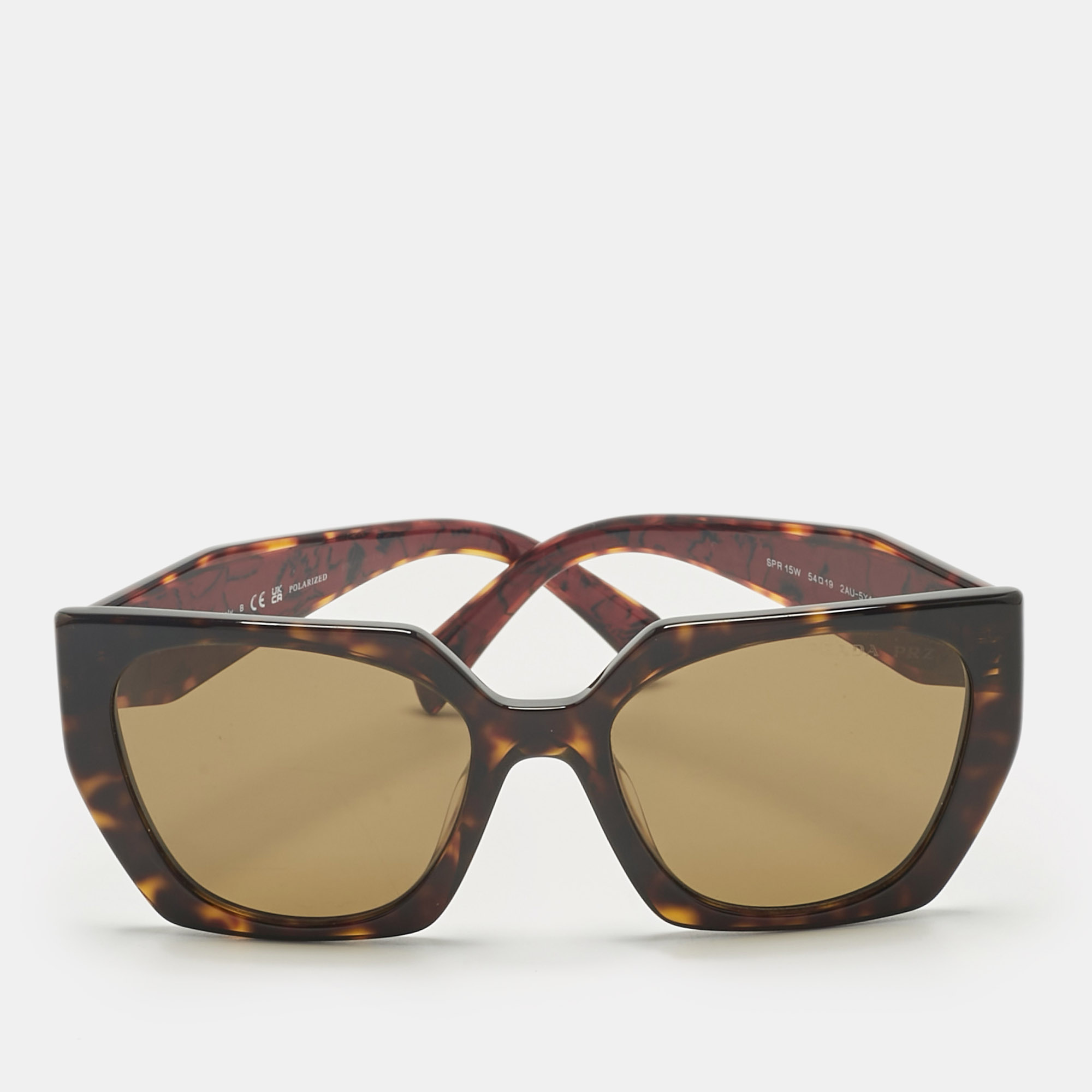 Pre-owned Prada Tortoise Brown Polarized Spr 15w Square Sunglasses