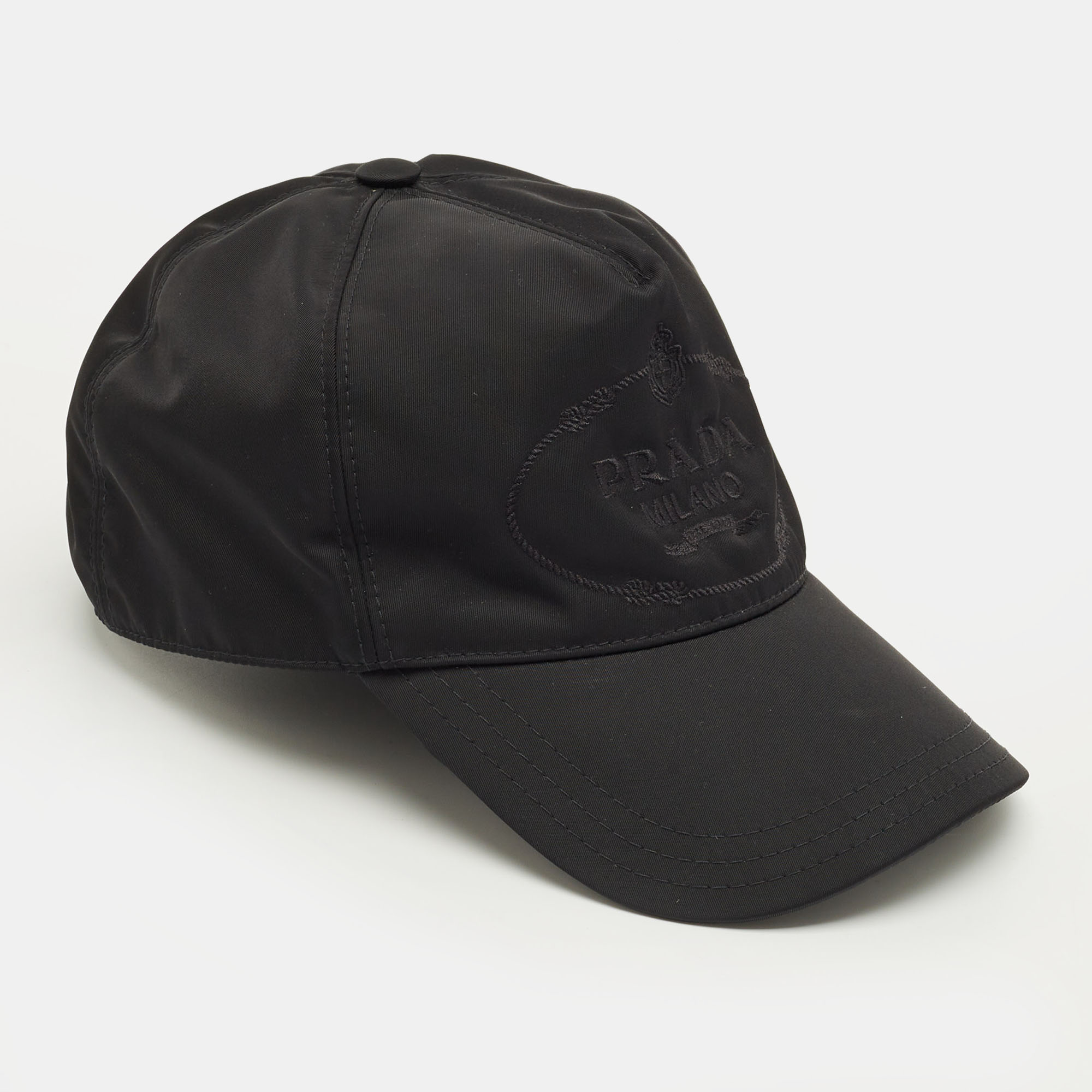 

Prada Black Logo Embroidered Re-Nylon Baseball Cap M
