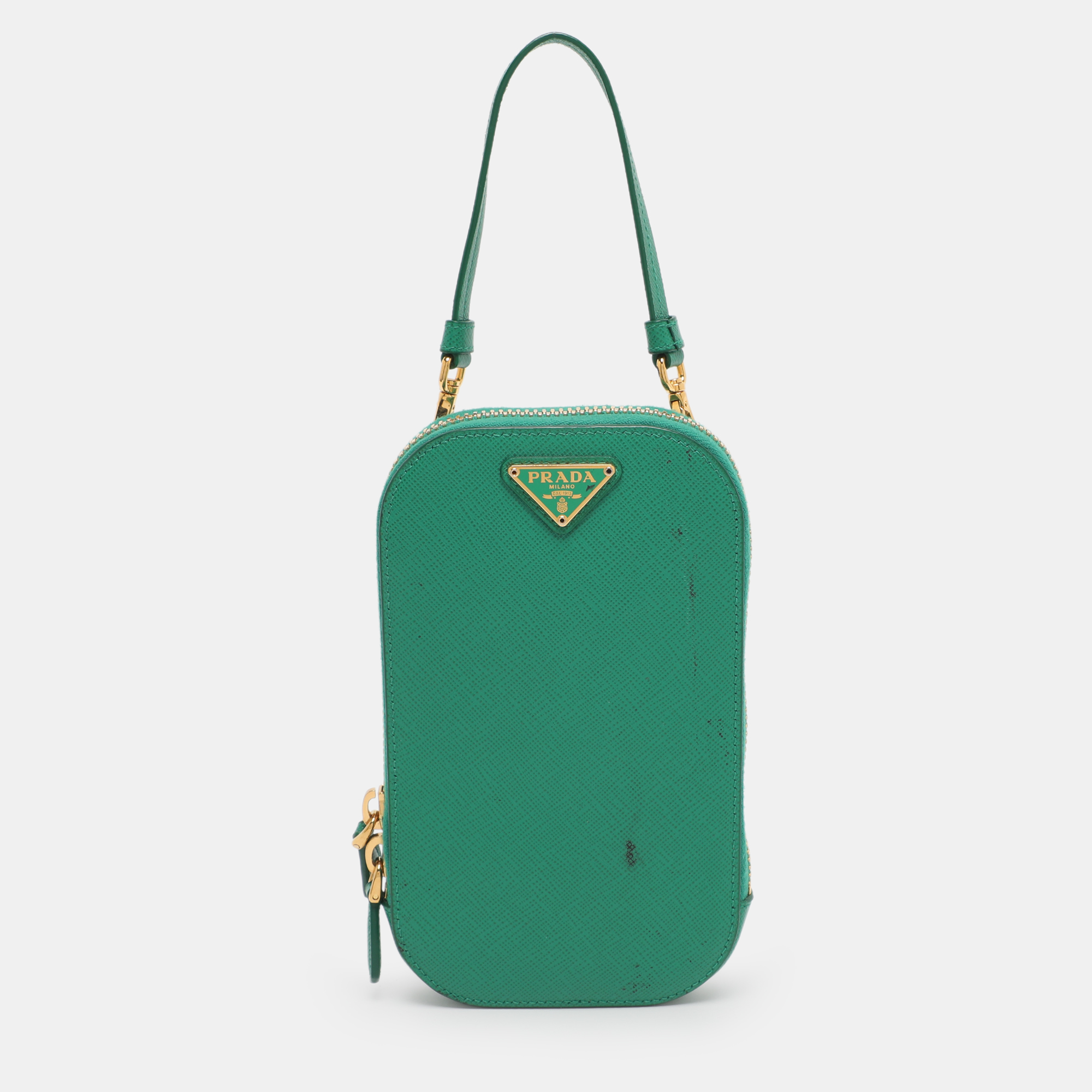 

Prada Green Saffiano Lux Leather Phone Crossbody Bag