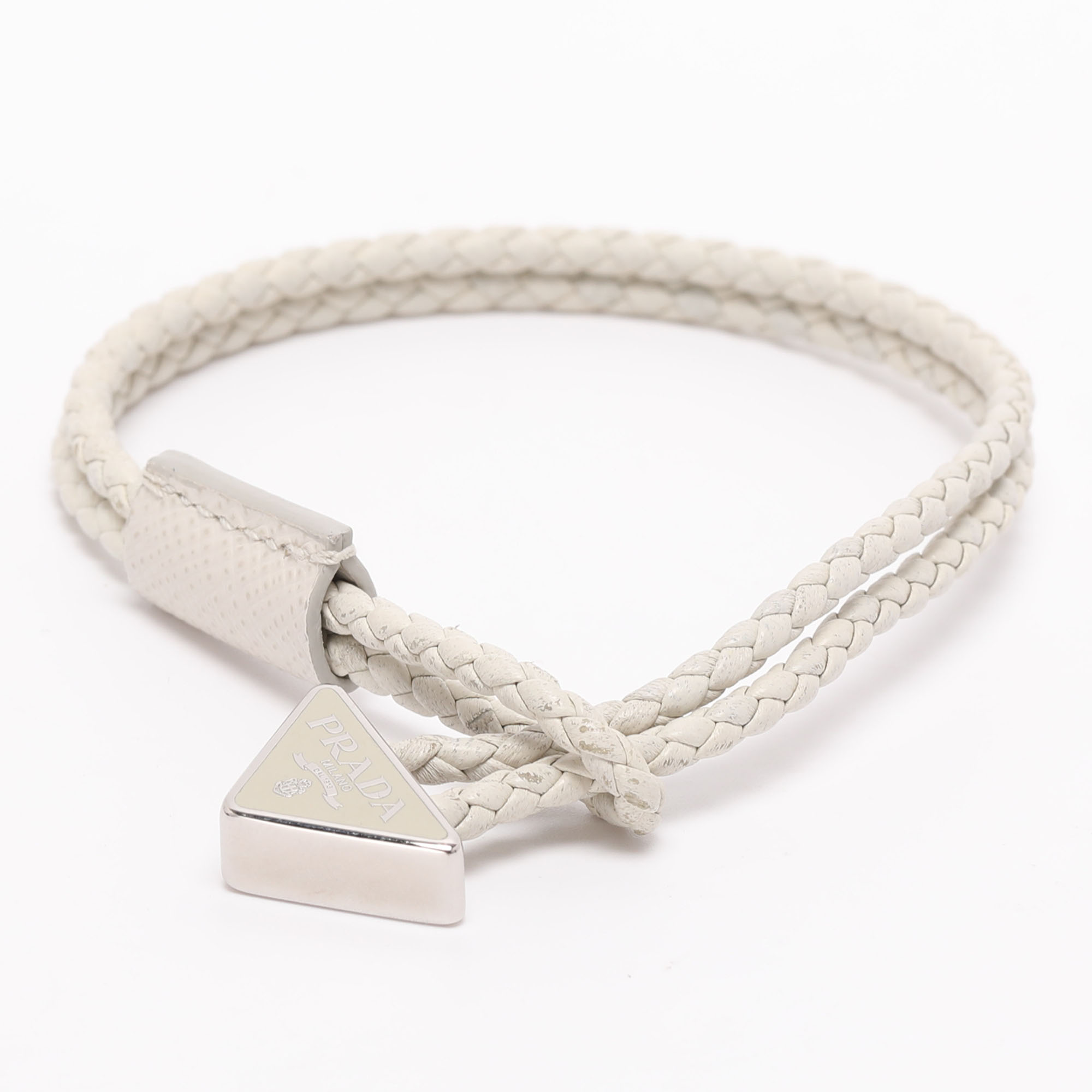 

Prada Off-White Braided Leather Triangle Charm Bracelet