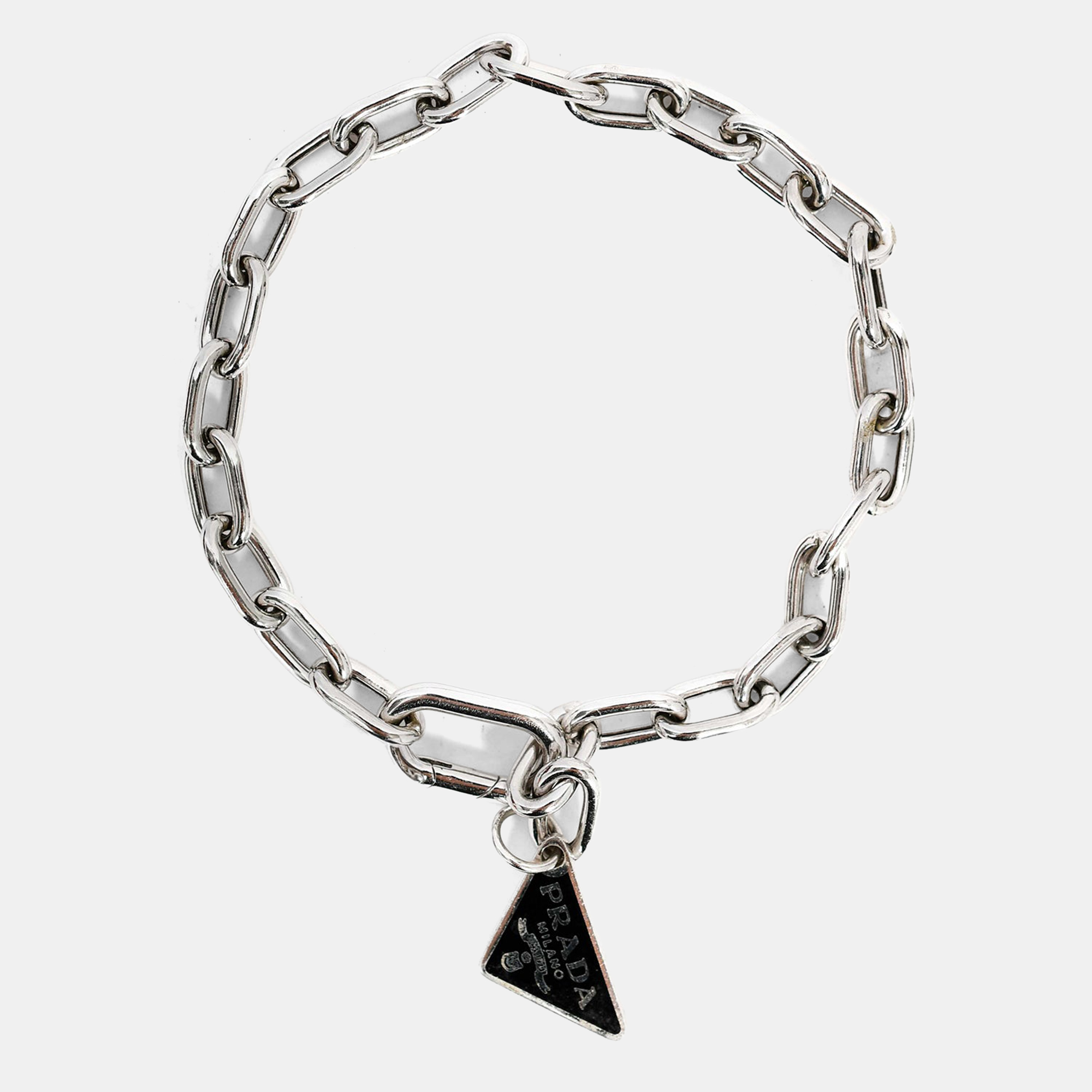 

Prada Silver Tone Triangle Logo Charm Bracelet