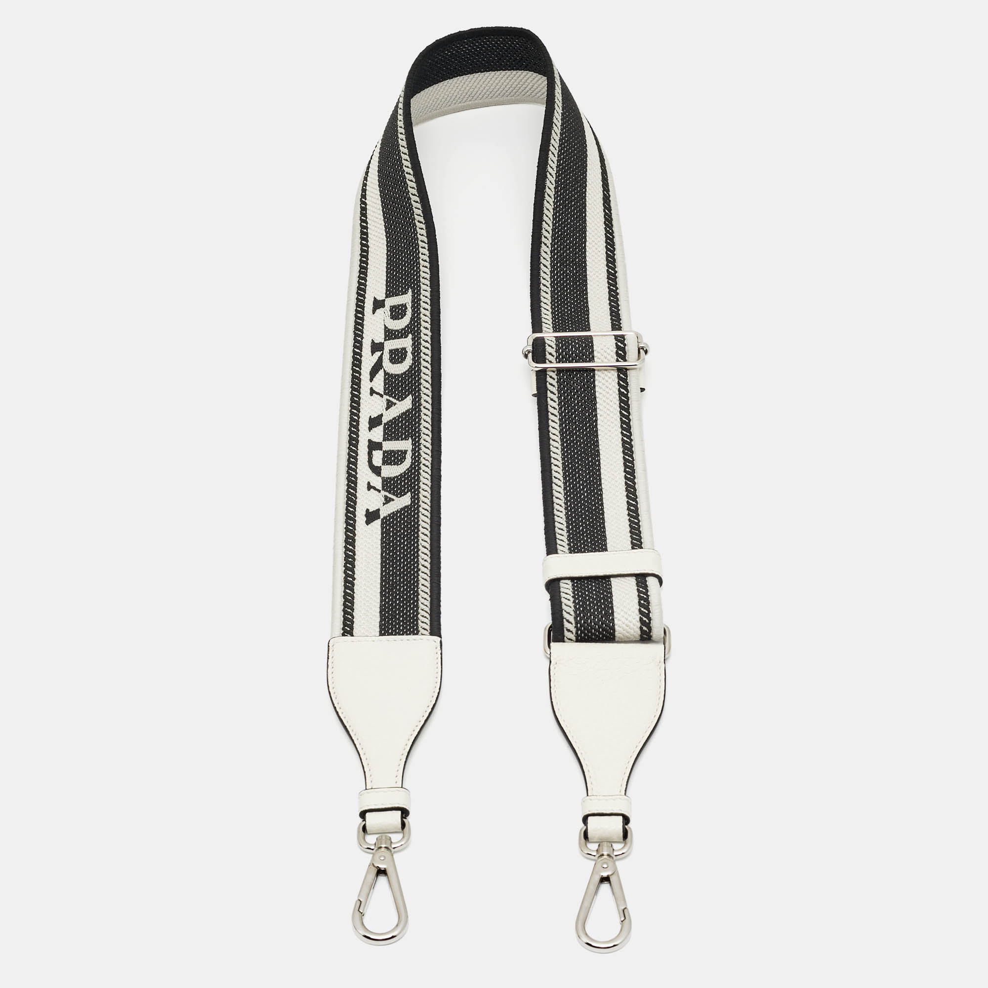 Click to view more detailed imagery on our partner's website Pre-owned Prada Stripe Bag Shoulder Strap Black/white Canvas And Leather
