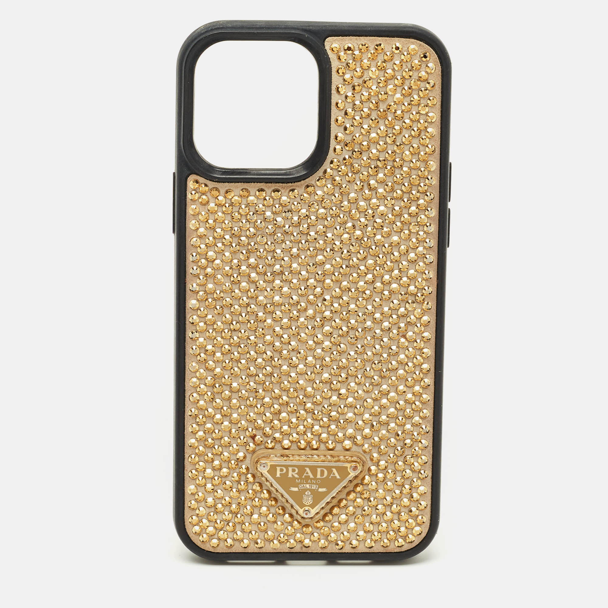 Pre-owned Prada Black/gold Crystal Embellished Iphone 13 Pro Max Case