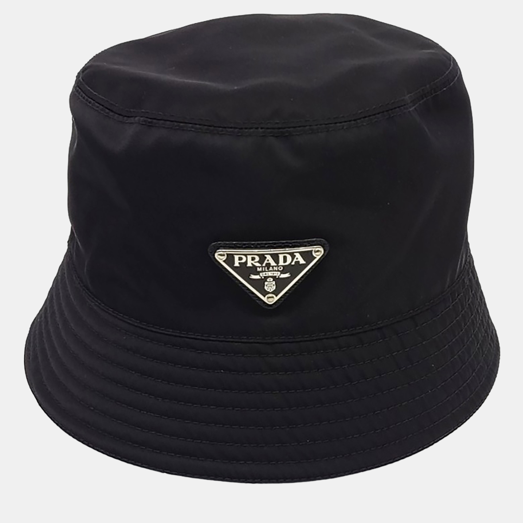 Pre-owned Prada Black Re-nylon Bucket Hat